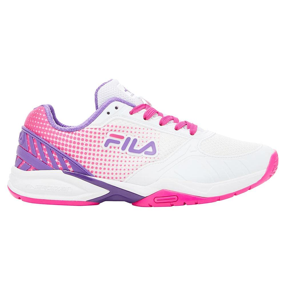 Fila Women's Volley Zone Pickleball Shoes - Breathable Court Sneakers for Women, White/Pink Glo/Electric Purple, US Size 9 | Perfect for Indoor & Outdoor Pickleball, Tennis & Casual Wear