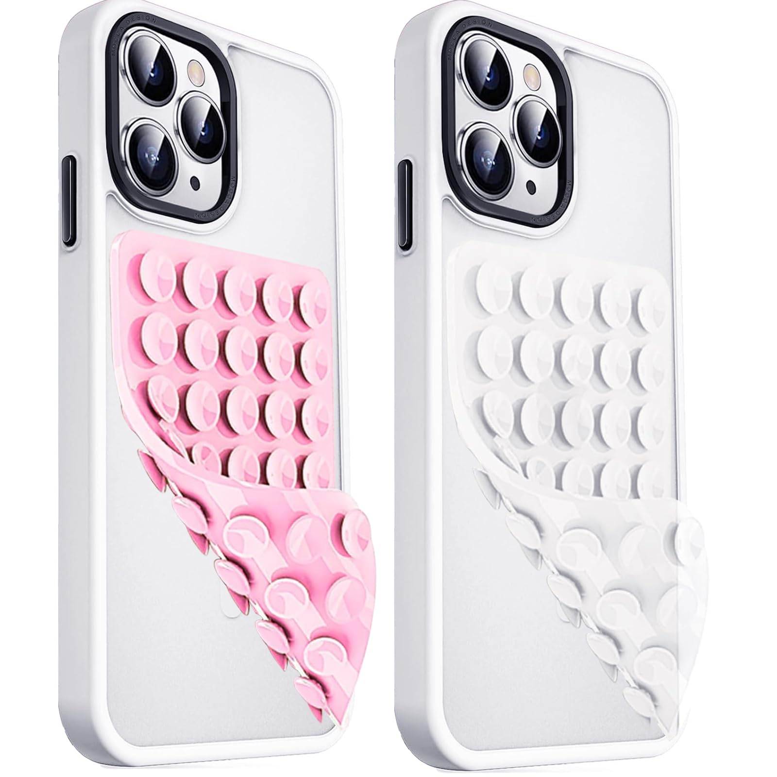 2 Pack Double Sided Silicone Suction Cup Phone Mount Holder - Strong Grip Hands-Free Phone Case for Selfies, Videos & Car Dashboard - Non-Slip Accessories (Light Pink & Translucent) - Perfect for Driving, Vlogging & Hands-Free Calling