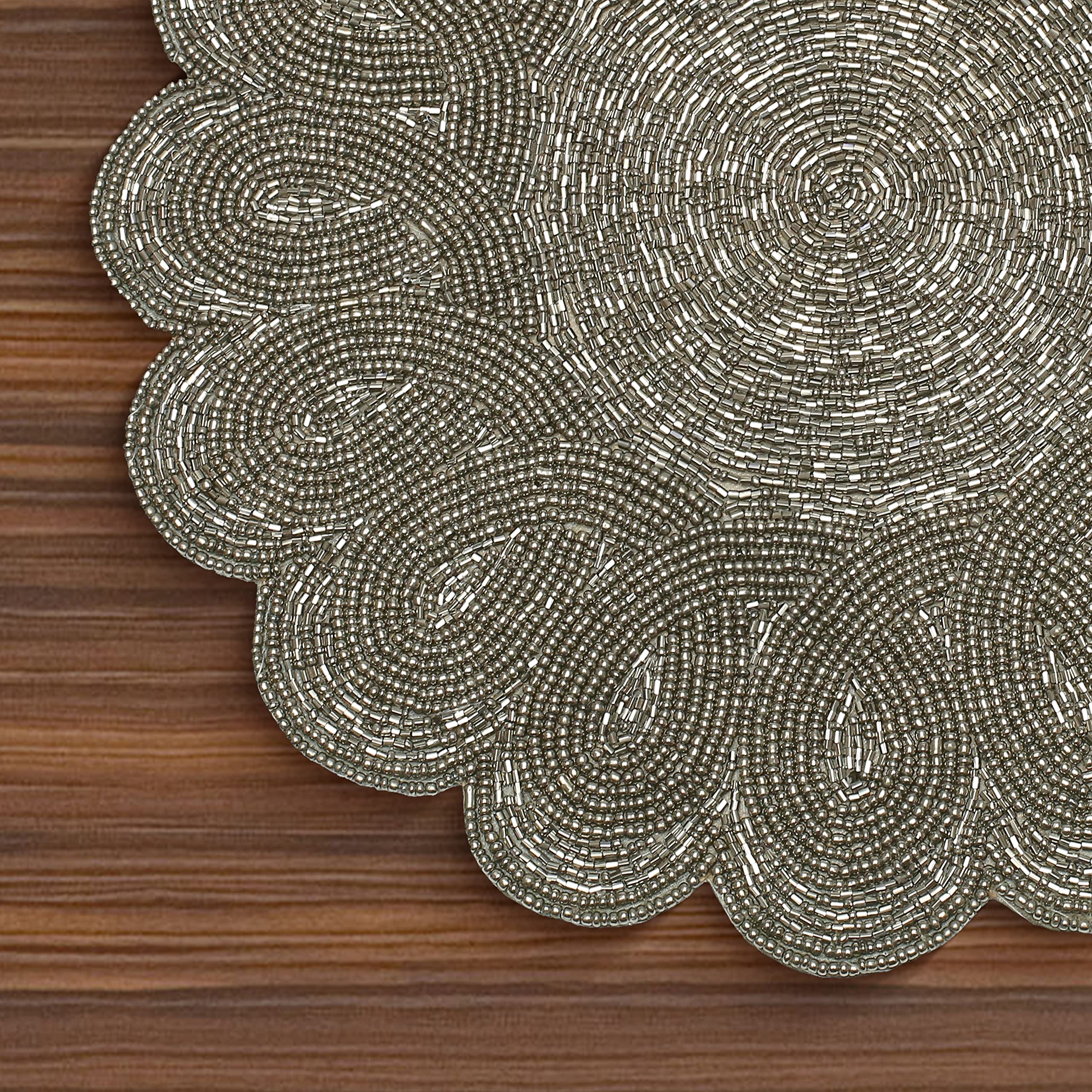 Lightnpro Beaded Charger - Round & Scalloped Christmas Placemat Set of 2 (13 Inch) for Holiday Table Decor, Dining Table Setting, and Festive Party Centerpiece