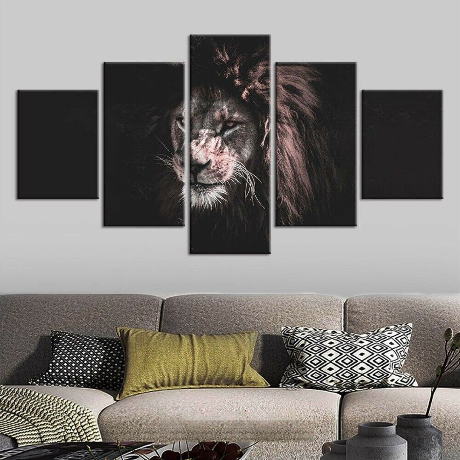 5-Piece Angry Lion Scenery Canvas Wall Art Set - Large Framed Prints for Living Room Decor | Premium Wildlife Home Decor & Modern Wall Art for Bedroom, Office