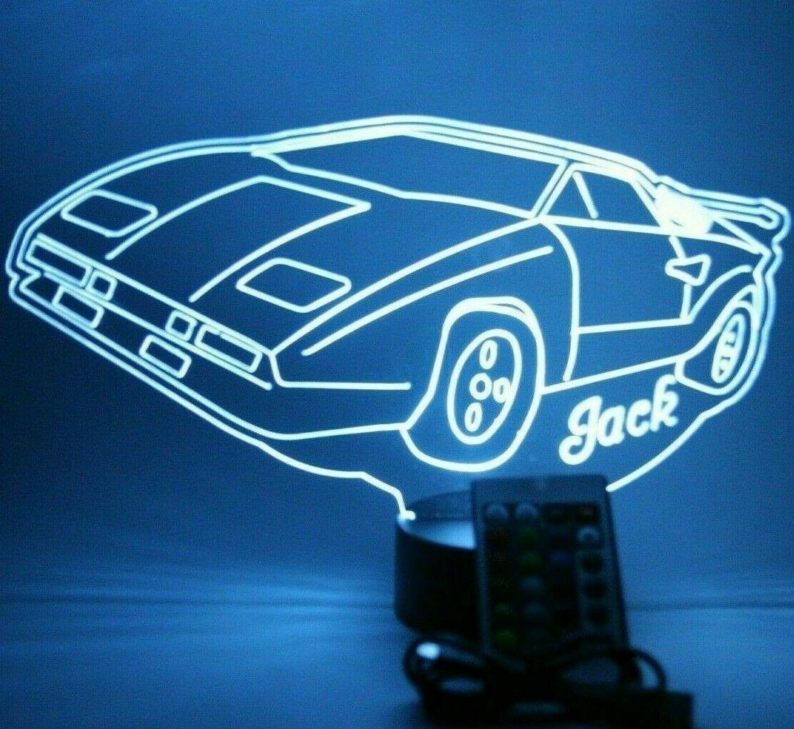 Personalized LED Car Lamp with Free Engraving - 16 Color Changing Remote Control Night Light with Dimmer, Perfect Gift for Car Lovers, Kids Room Decor & Racing Themed Bedside Lighting