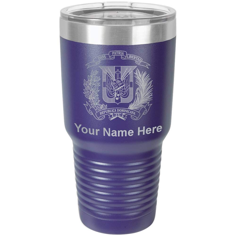 LaserGram 30oz Vacuum Insulated Stainless Steel Tumbler Mug - Personalized Engraved Coat of Arms Dominican Republic Design, Leakproof & Sweatproof, Keeps Drinks Hot/Cold for Hours - Perfect for Travel, Office & Outdoor Activities (Dark Purple)