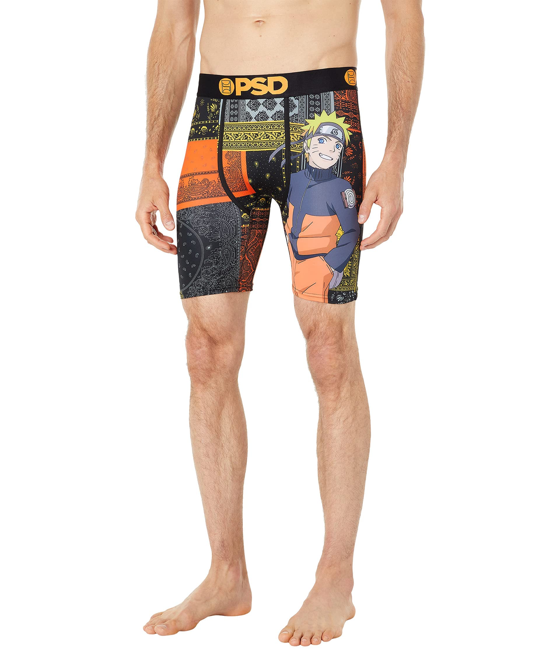 PSD Men's Boxer Briefs - Black with Naruto Anime Patches - Medium Size - Comfortable Underwear for Daily Wear, Gym & Sleep