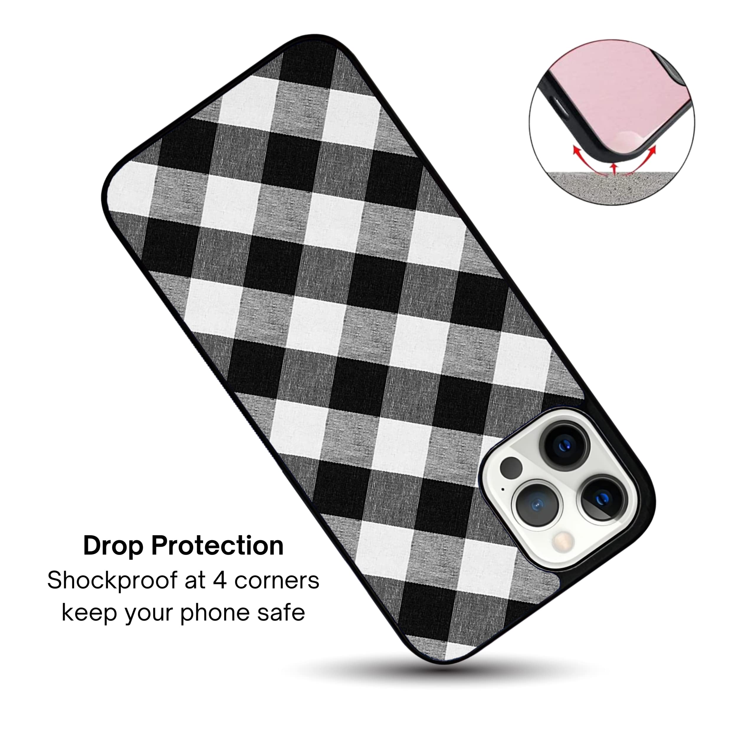 Black and White Gingham Buffalo Plaid Checkered iPhone 13 Pro Max Case | Durable Non-Slip TPU Rubber Shockproof Slim Cover | Perfect for Everyday Protection & Stylish Outfits