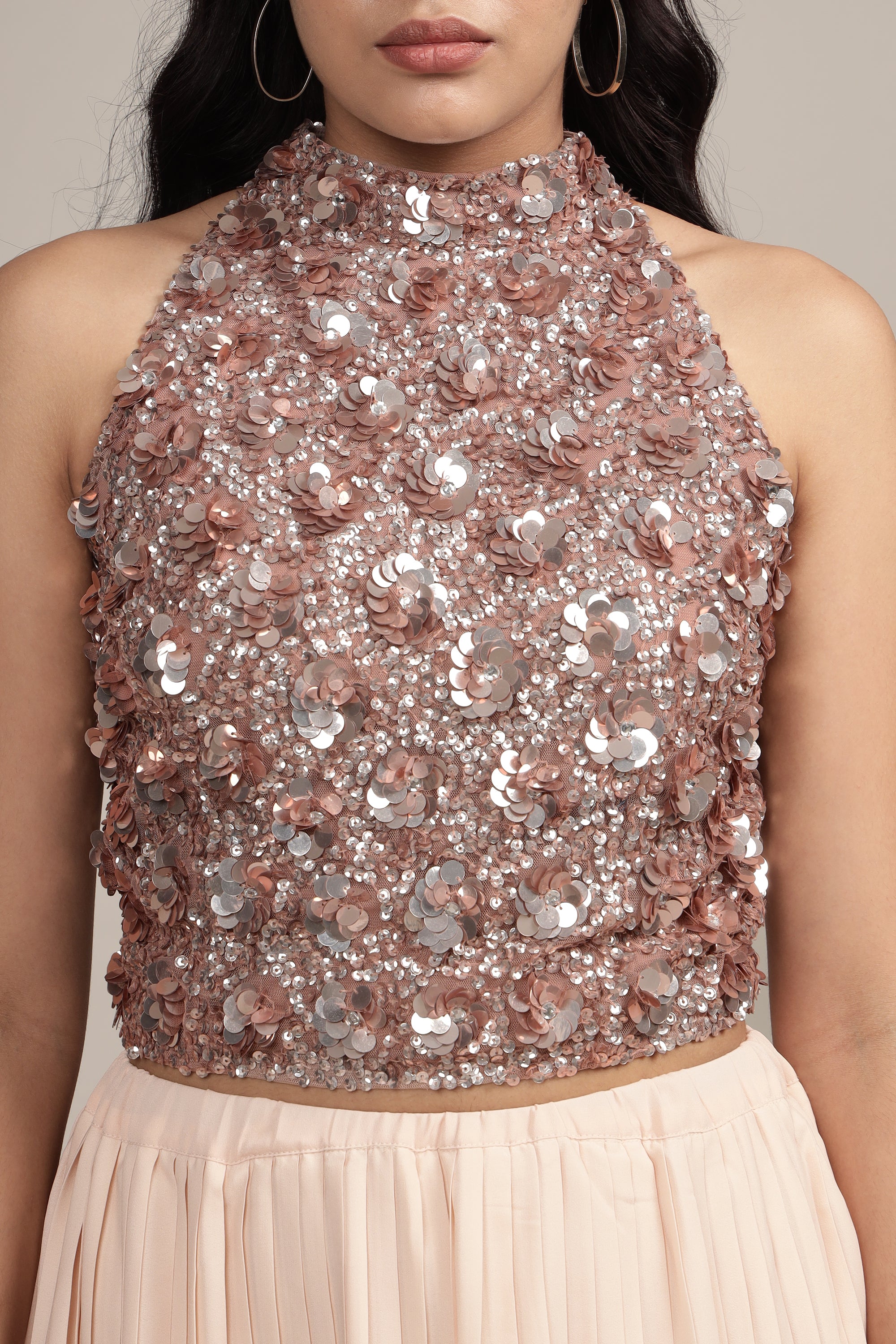 Elegant Mink Sequin Blouse for Women - Glamorous Party Top for Night Out, Club Wear, and Special Occasions