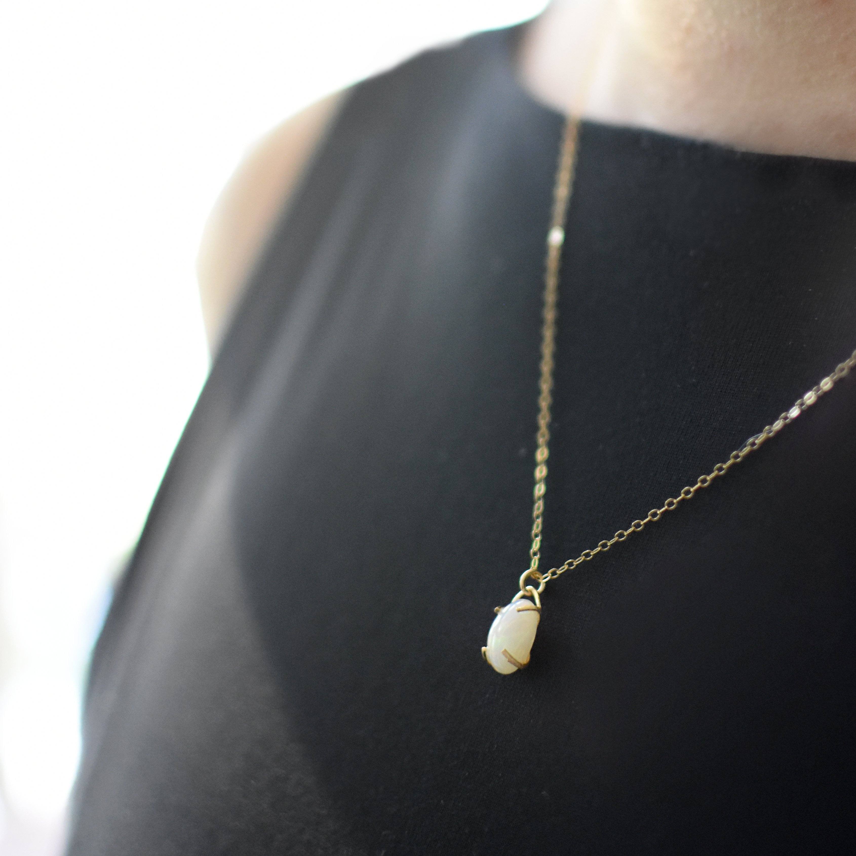 Fire Opal Huggie Charm Necklace - 14K Gold Filled Dainty Jewelry for Women - Perfect for Everyday Wear, Date Nights & Special Occasions