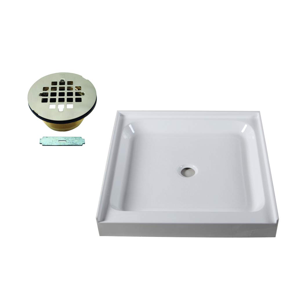Westbrass SP3636WB-07 36x36 Inch 3-Wall Shower Pan with Solid Brass Center Drain & 4.25