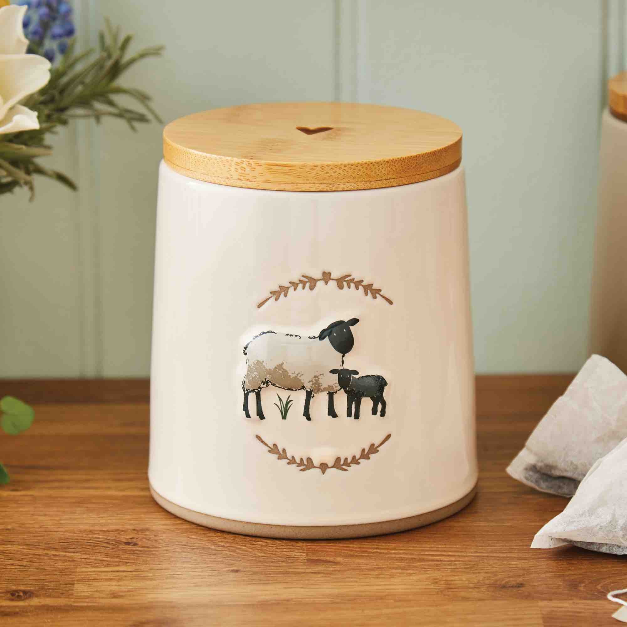 Highland Sheep Ceramic Canister with Lid - Airtight Food Storage Container for Kitchen, Pantry Organization - Perfect for Flour, Sugar, Coffee, Tea & Dry Goods (Cream Color)