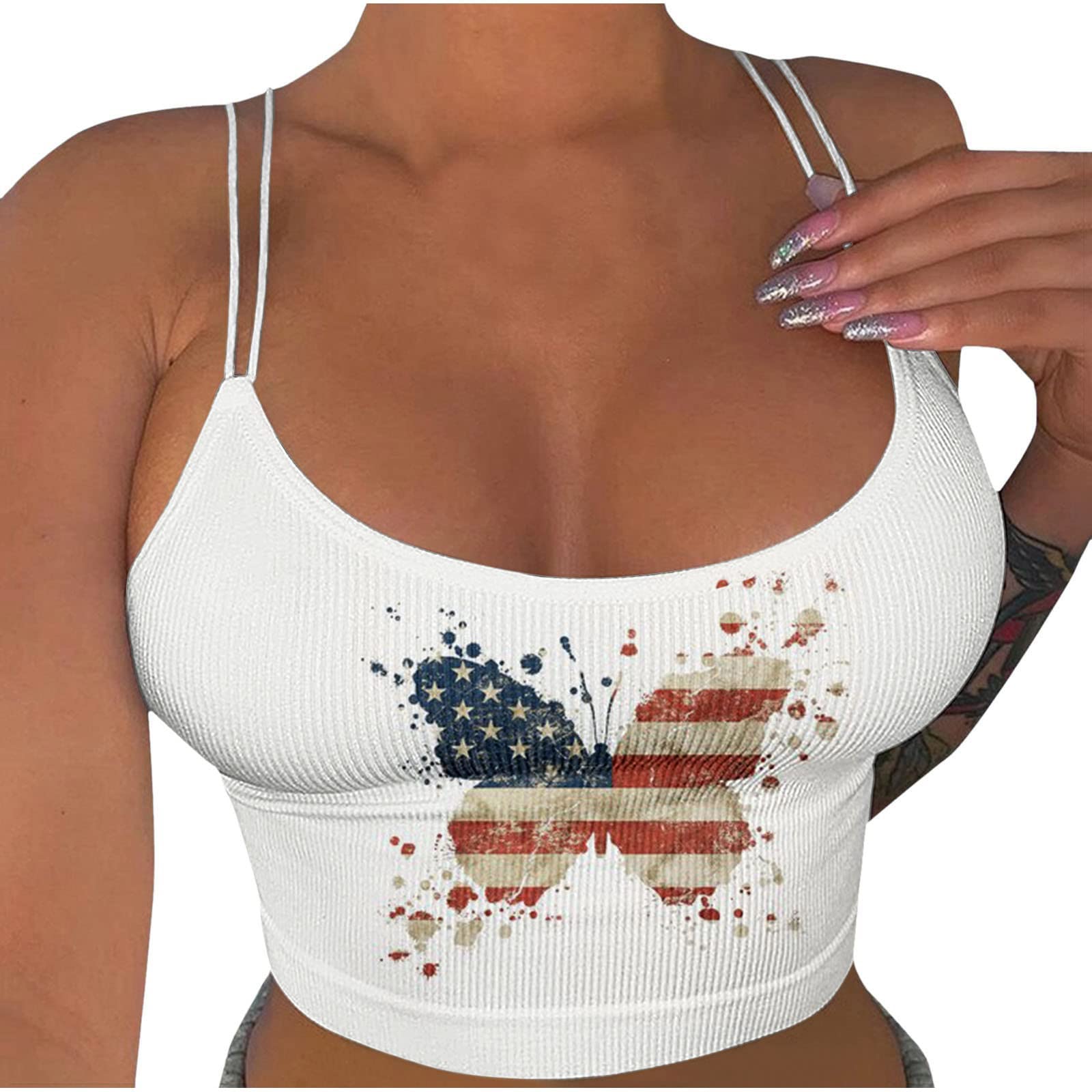 Women's Floral Print Crop Top - Sleeveless Tank Blouse with Suspenders | Summer Sexy Vest Shirt in White (Medium) | Perfect for Beach, Music Festivals & Casual Outings