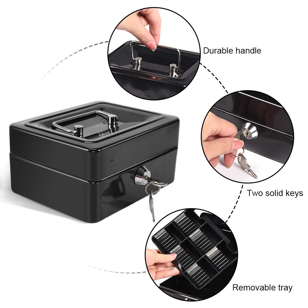 Secure Metal Cash Box with Combination Lock - Digital Electronic Steel Money Box for Home, Business & Travel (Black) | Ideal for Cash Storage, Valuables Protection & Office Security