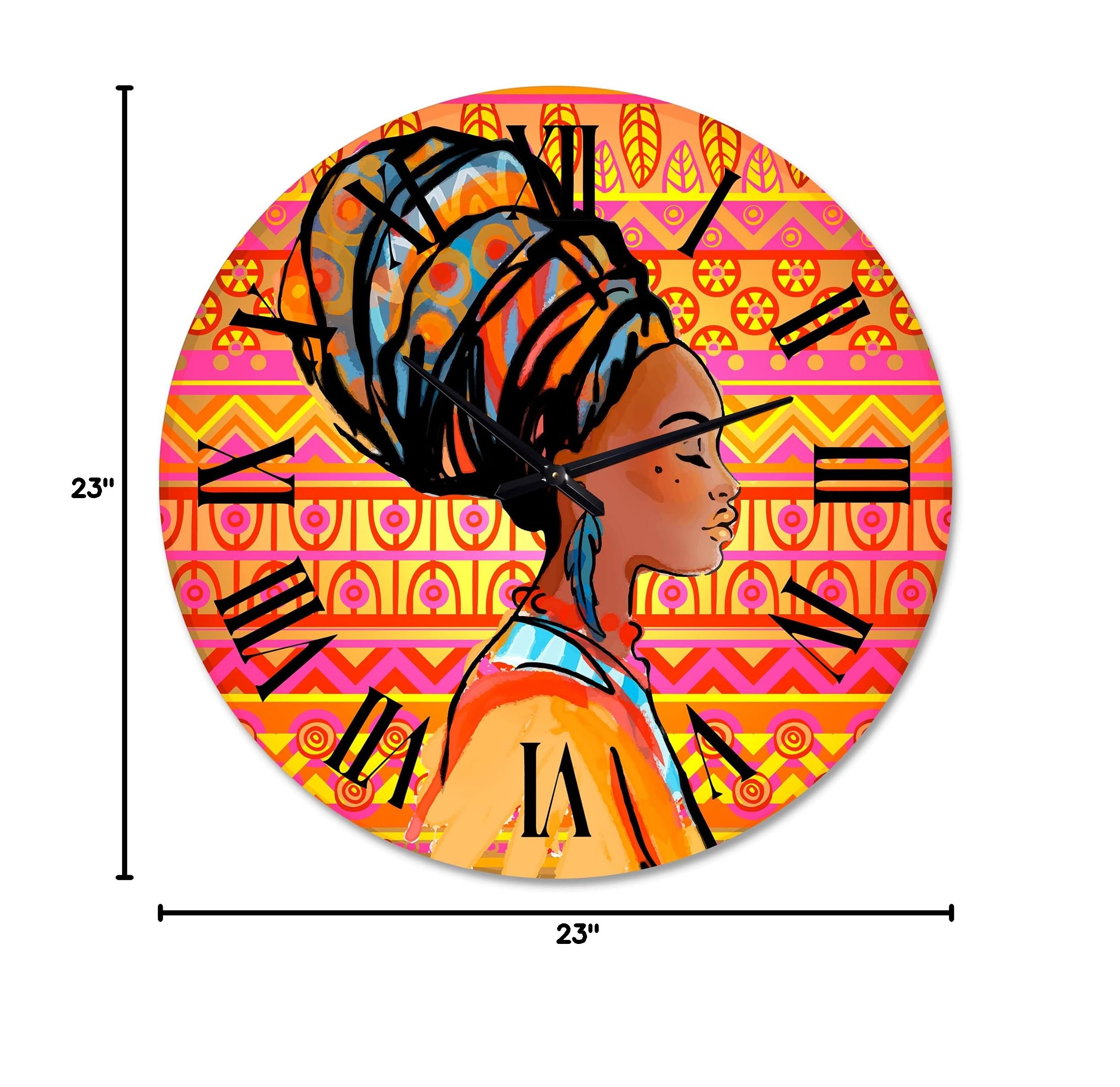 Modern Large Wall Clock - Portrait of African American Woman with Turban - Unique Home Decor for Living Room, Bedroom & Office
