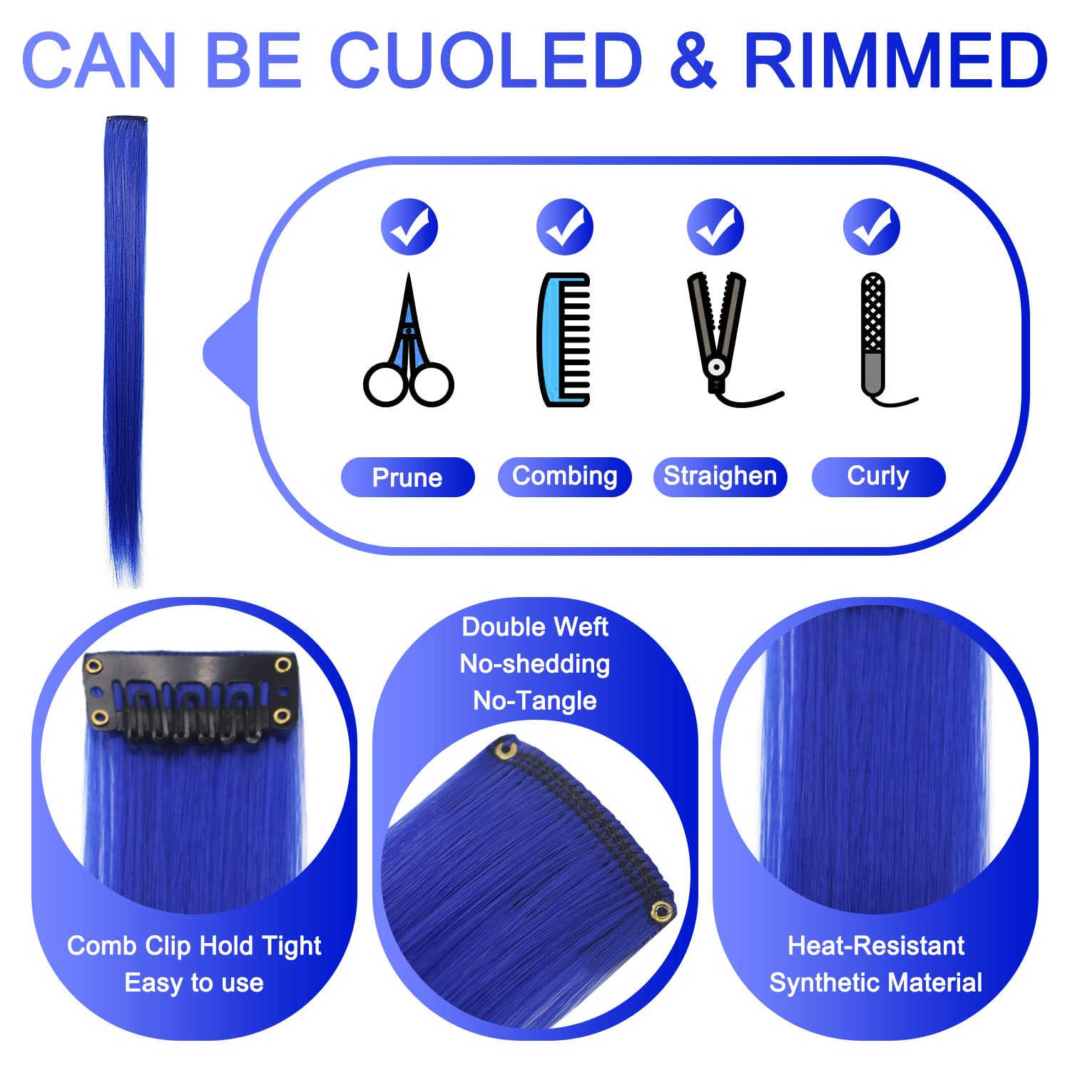 12 PCS Clip-in Blue Hair Extensions for Women & Girls - 21