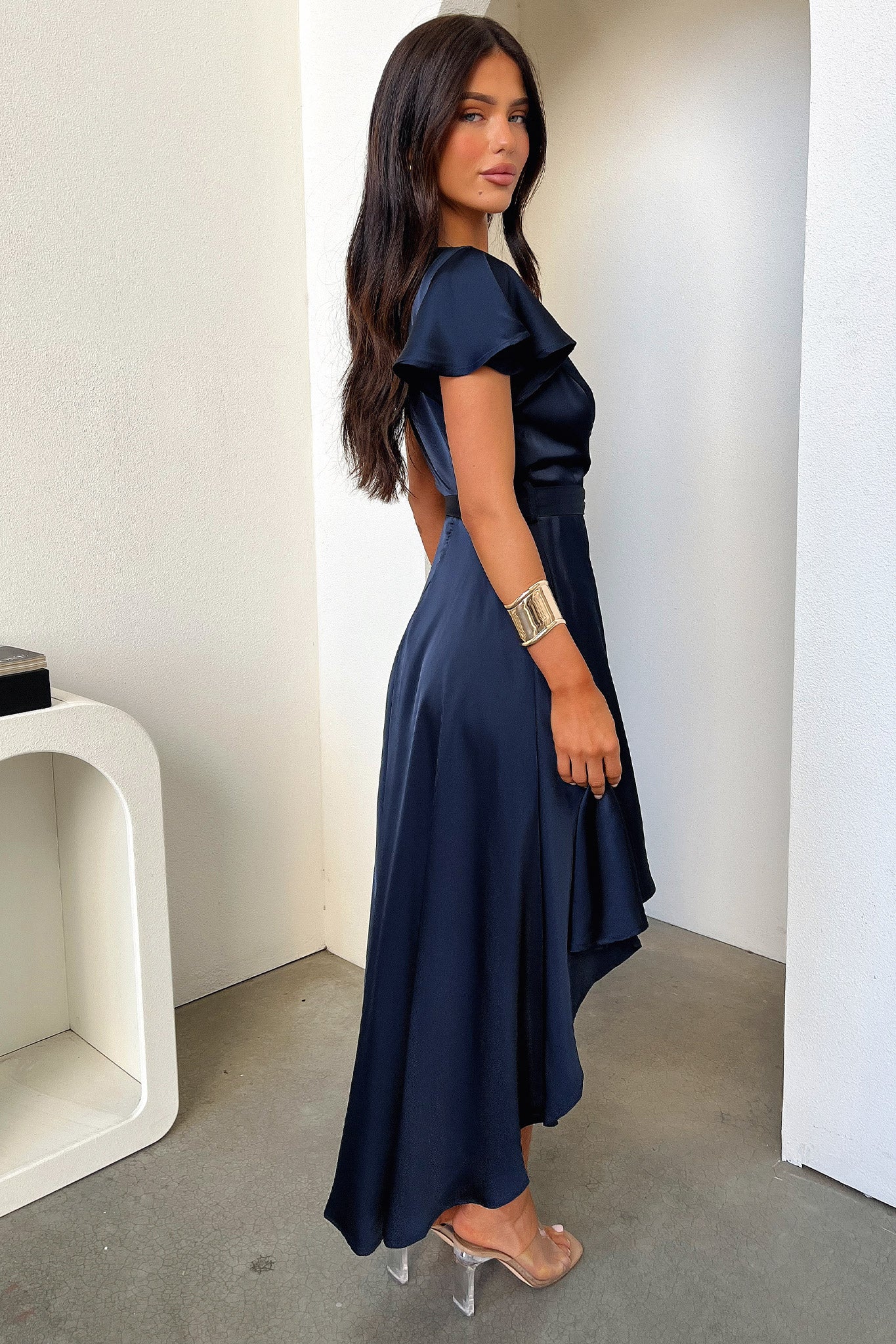 Amelia Silk Midi Dress for Women - Navy Blue Elegant Flowy Summer Dress for Parties, Weddings & Special Occasions