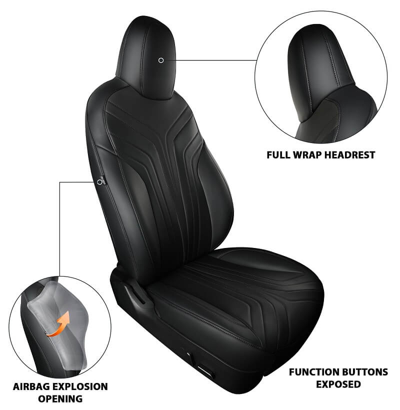 Premium Tesla Model Y Black Nappa Leather Seat Covers - Waterproof & Custom Fit - Luxury Car Interior Upgrade for Comfort & Style - Perfect for Daily Commute & Road Trips