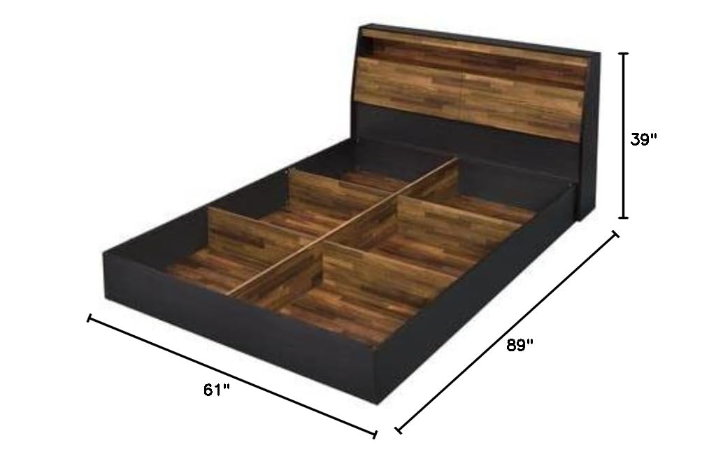 Acme Eos Solid Wood Queen Platform Bed Frame - Walnut & Black Finish - Modern Bedroom Furniture for Small Spaces & Master Suites