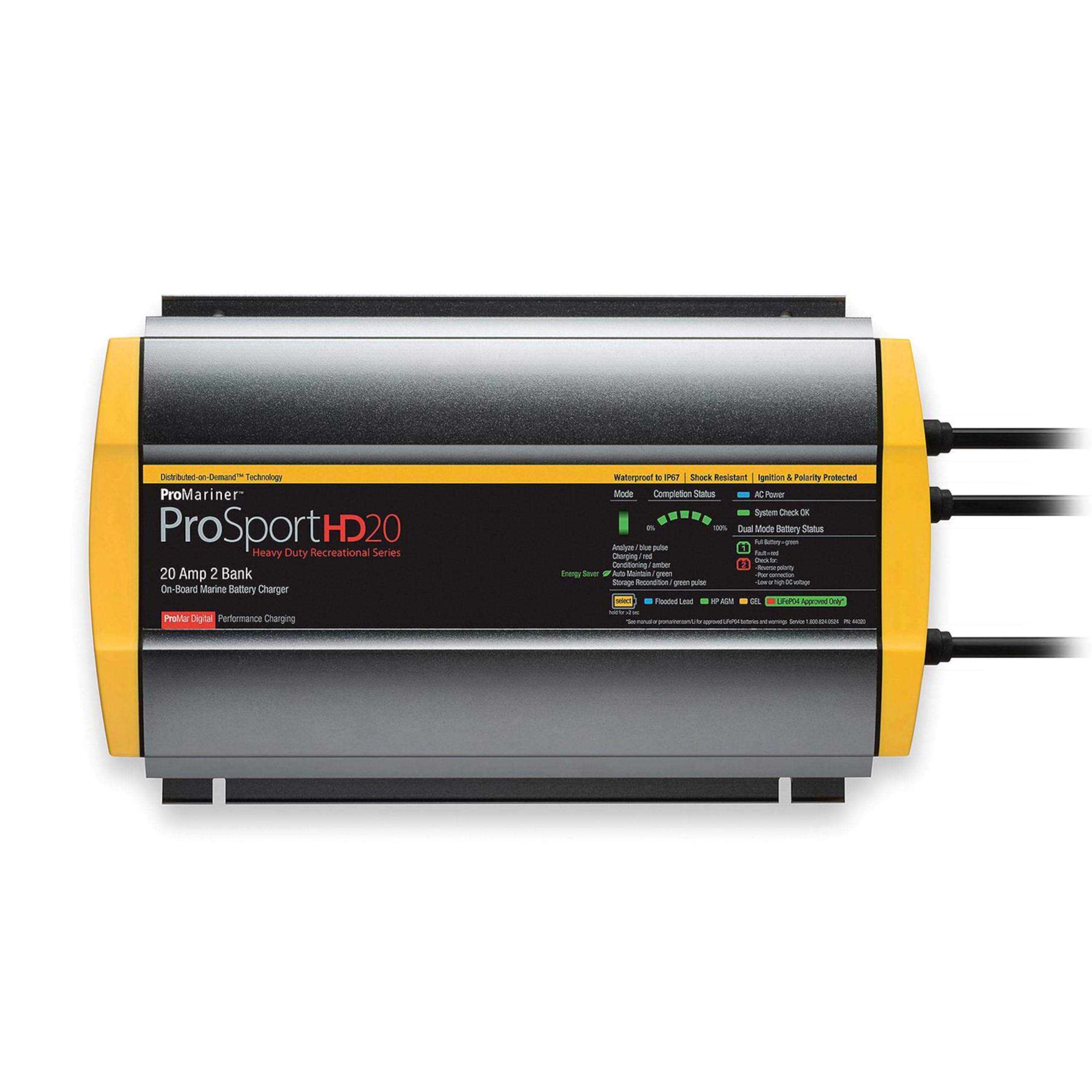 ProMariner 44020 ProSport HD 20 Amp 2 Bank Waterproof Marine Battery Charger - Perfect for Boats, Yachts & RVs - Fast Charging for Deep Cycle & AGM Batteries