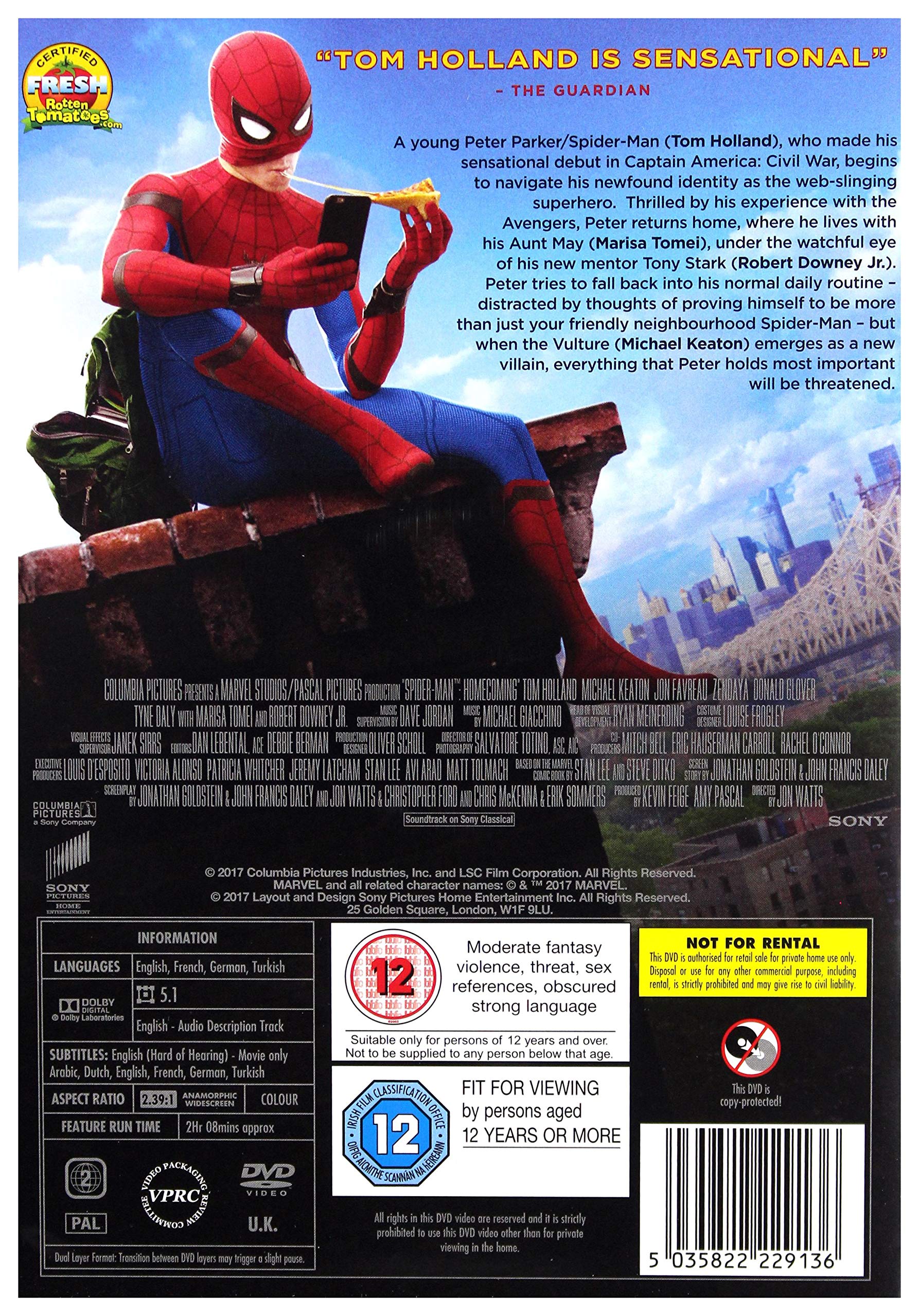 Spider-Man Homecoming (2017) DVD - Marvel Superhero Movie for Kids & Adults | Perfect for Family Movie Nights & Marvel Fan Collections