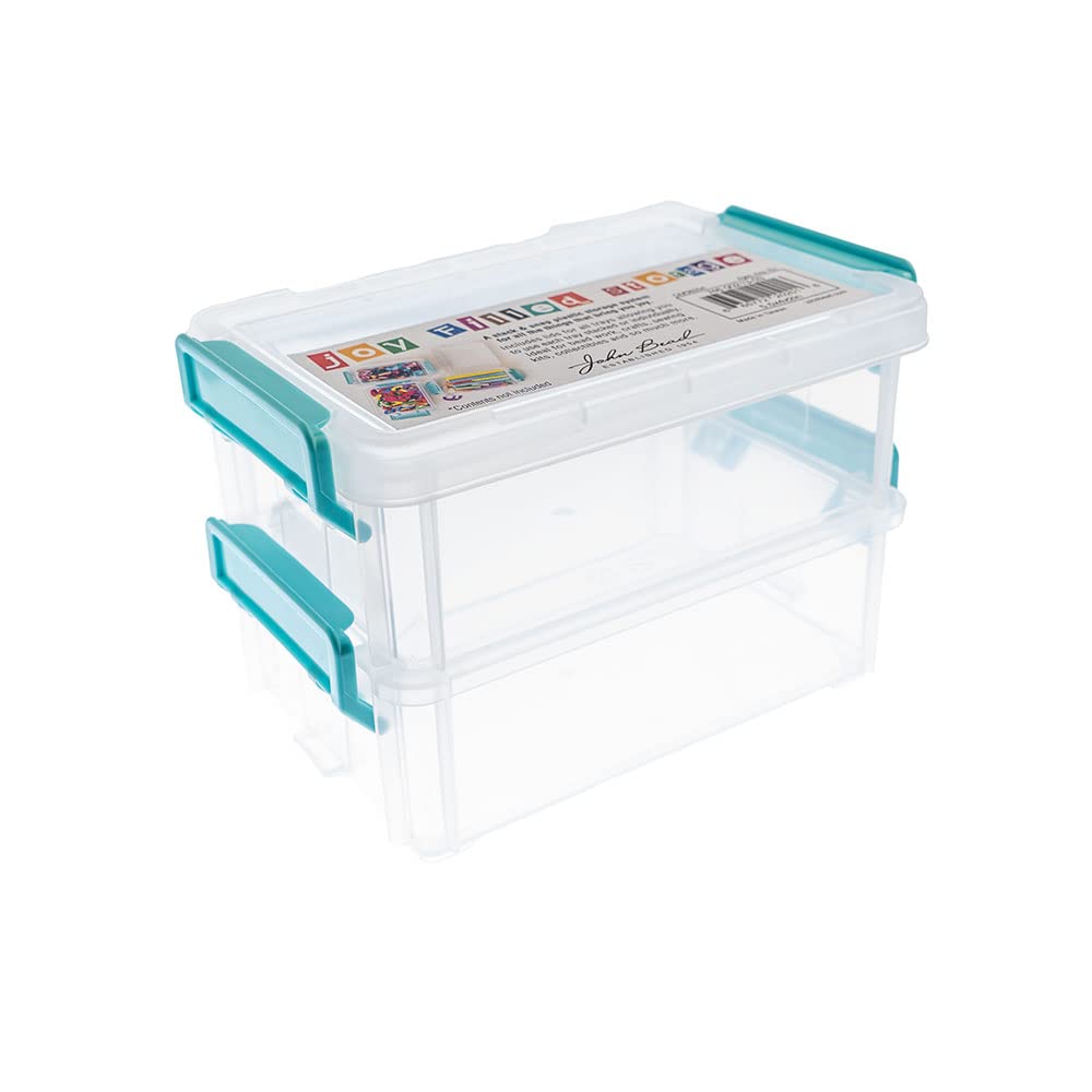 Joy Filled Storage - 2 Clear Stackable Food Storage Containers with Lids (5.5x4x2 Inches) - Turquoise Trim for Crafts, Kitchen Organization & Home Decor | Perfect for Baking Supplies, Office Desk & Craft Room Storage
