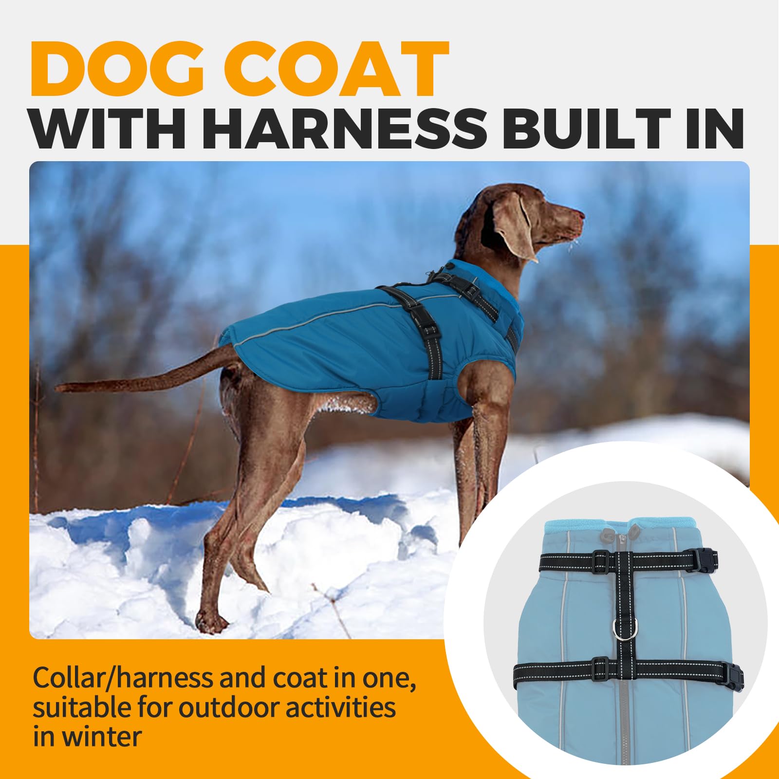 Lelepet Waterproof Reflective Dog Coat with Built-in Harness - XXXL Fleece Winter Jacket for Large Dogs Like Great Danes - Adjustable Zipper for Warmth & Safety in Cold Weather, Rain, and Night Walks