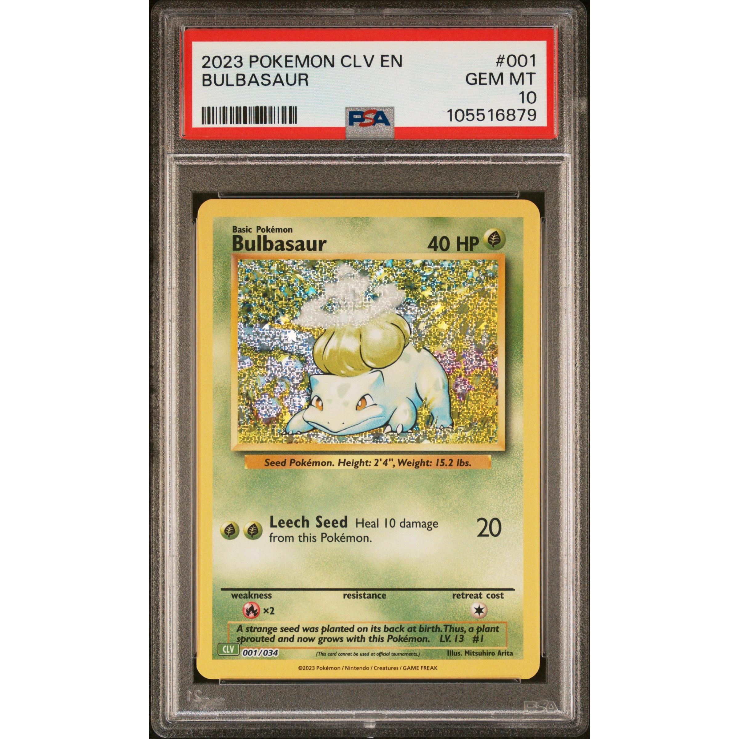 2023 Pokemon Classic Collection Bulbasaur 001/034 PSA 10 Graded Card - Rare Collectible for Pokemon Fans, Perfect for Display & Investment