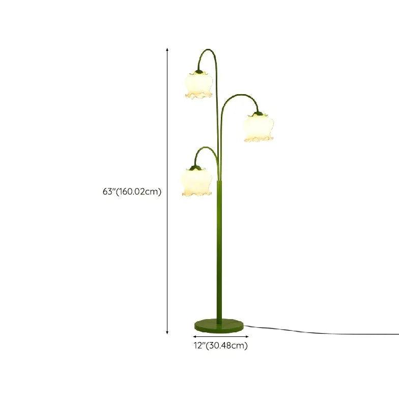 3-Head LED Lantern Floor Lamp with Adjustable Arms - Modern Green Standing Light for Living Room, Bedroom, or Office Decor