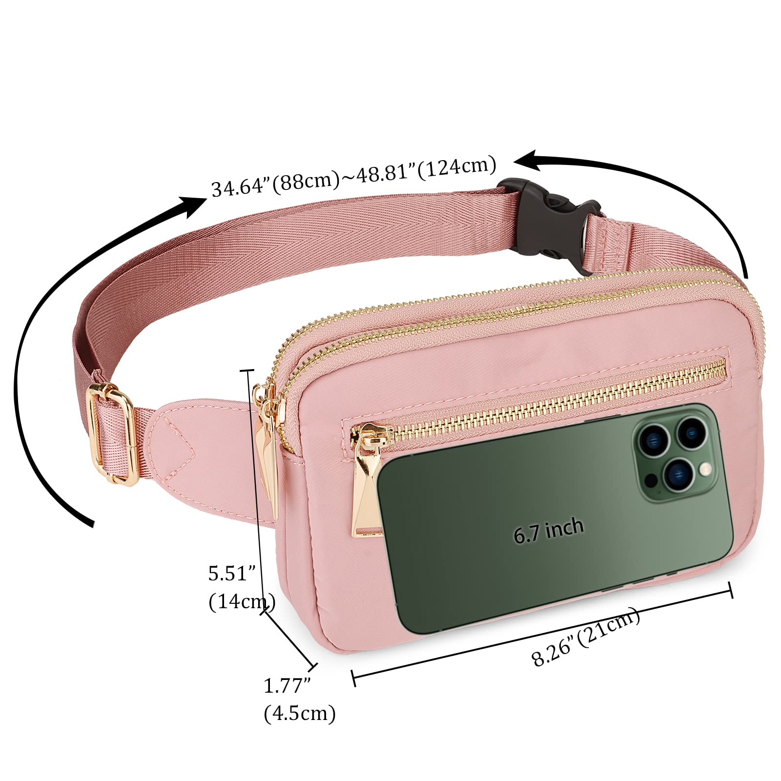 Uromee Women's Nylon Fanny Pack - Adjustable Crossbody Waist Bag for Travel, Hiking, Running & Everyday Use - Stylish & Lightweight Mini Belt Bag in Pink (0229) | Perfect for Outdoor Adventures, Gym, Shopping & Hands-Free Convenience