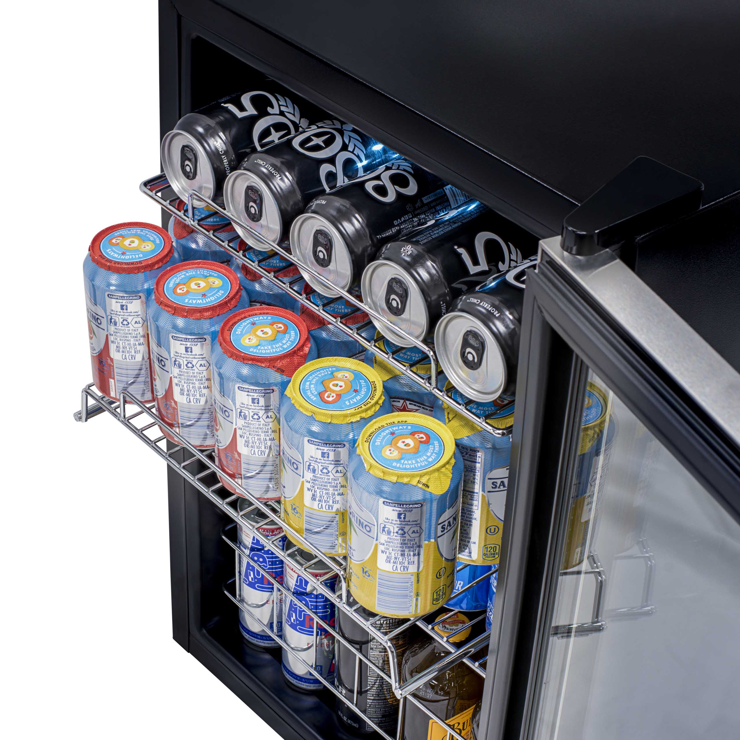Newair® 90 Can Freestanding Stainless Steel Beverage Refrigerator - Perfect for Home Bars, Offices, and Game Rooms - Keep Drinks Cold and Organized