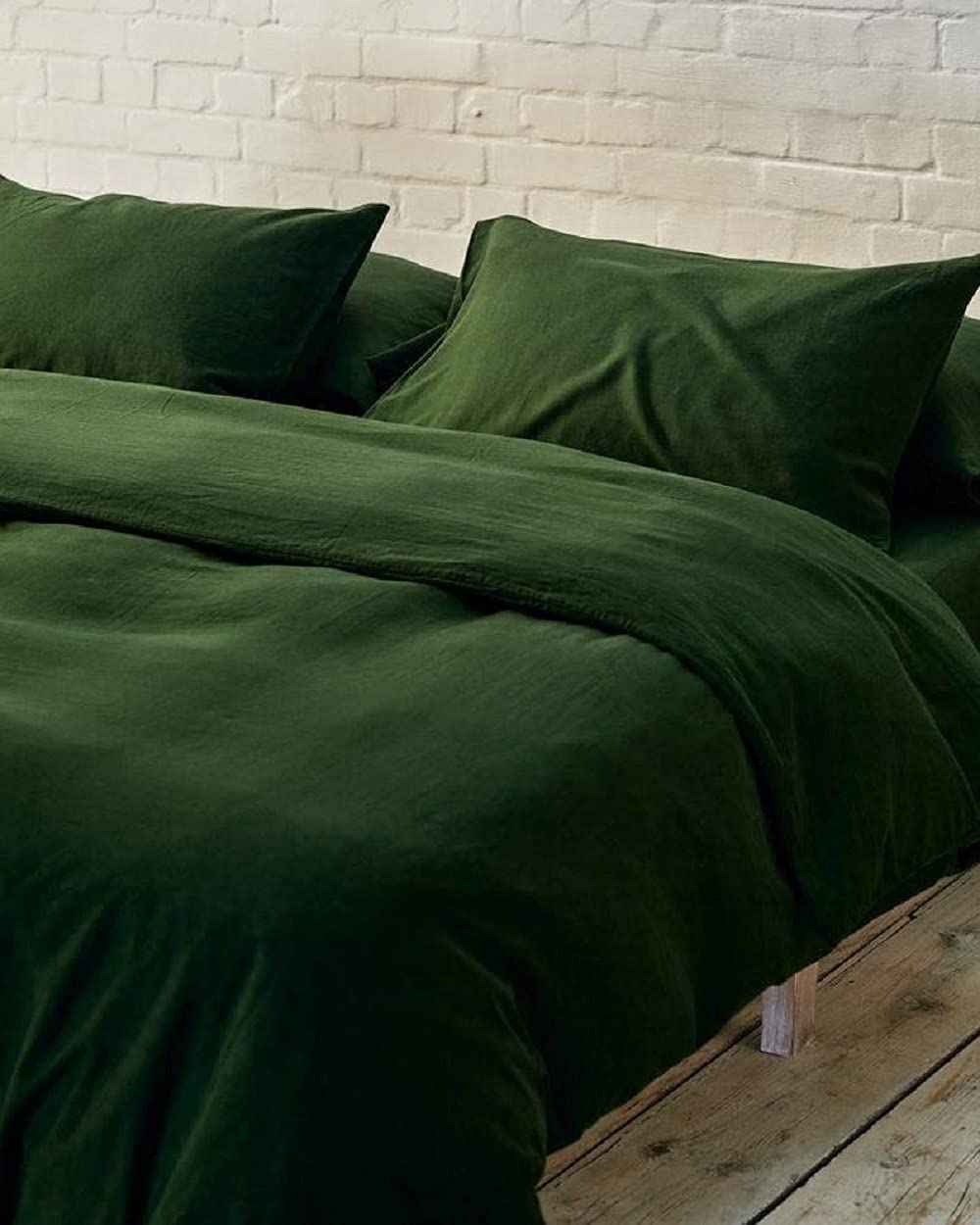 Stonewashed Cotton Duvet Cover Set with Button Closure - King Size Soft Bedding in Forest Green - Perfect for Master Bedroom, Guest Room & Cozy Home Decor