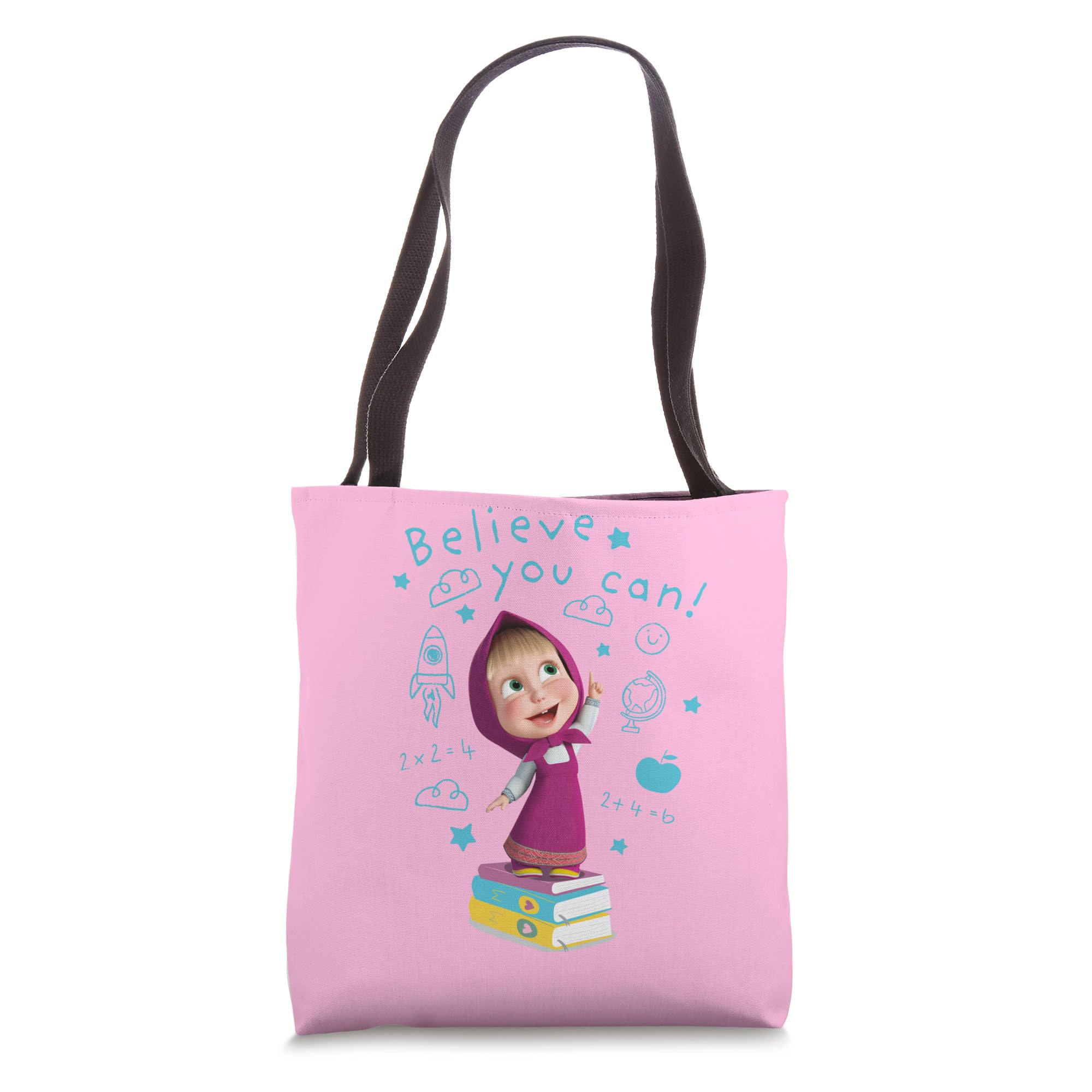 Masha and the Bear Inspirational Tote Bag - 'Believe You Can!' Cute Cartoon Design - Perfect for School, Shopping, and Everyday Use
