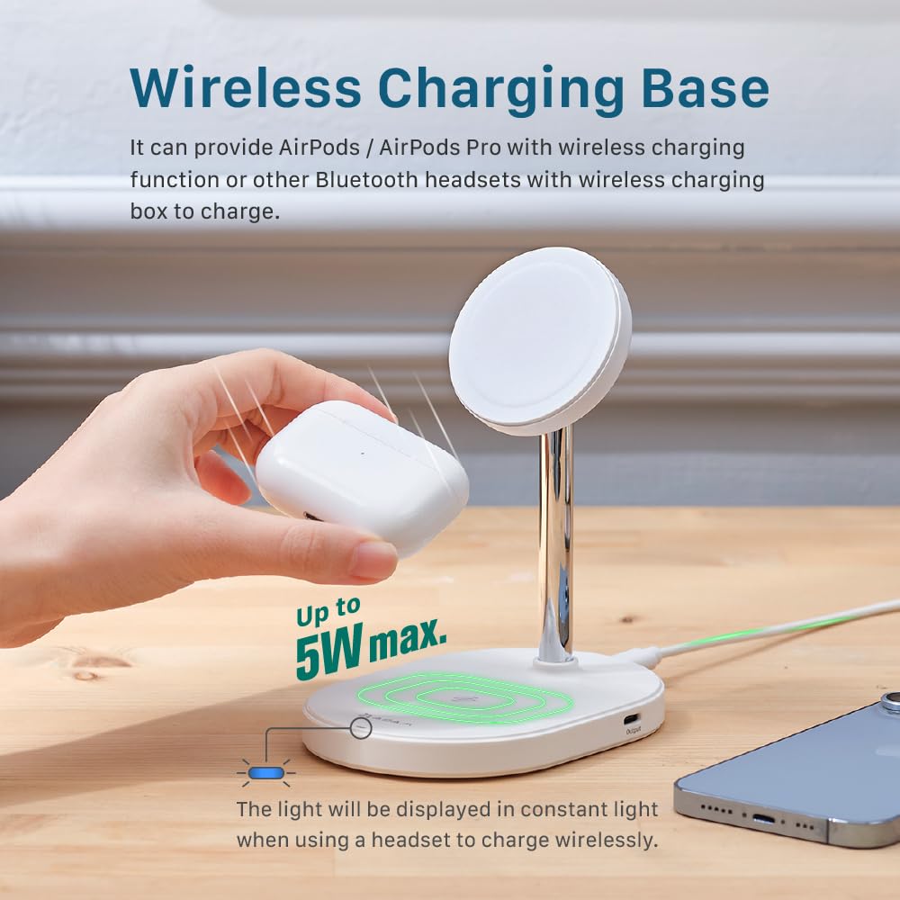 ADAM Elements Omnia M2+ 2-in-1 Magnetic Wireless Charging Station - Compatible with iPhone 12/13/14/15/16 Series & AirPods/Pro - Fast Qi-Certified Charger for Home, Office, and Travel