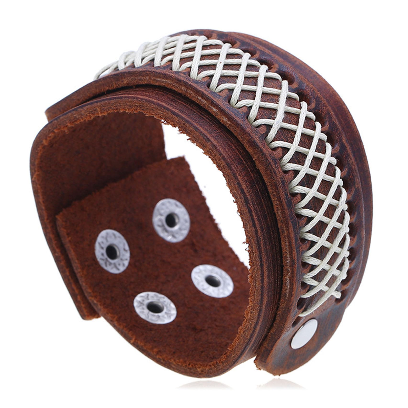 Punk Rock Vintage Faux Leather Wristband - Adjustable Snap Bracelet with Braided Rope Design for Men & Women | Gothic Arm Cuff for Concerts, Music Festivals & Alternative Fashion
