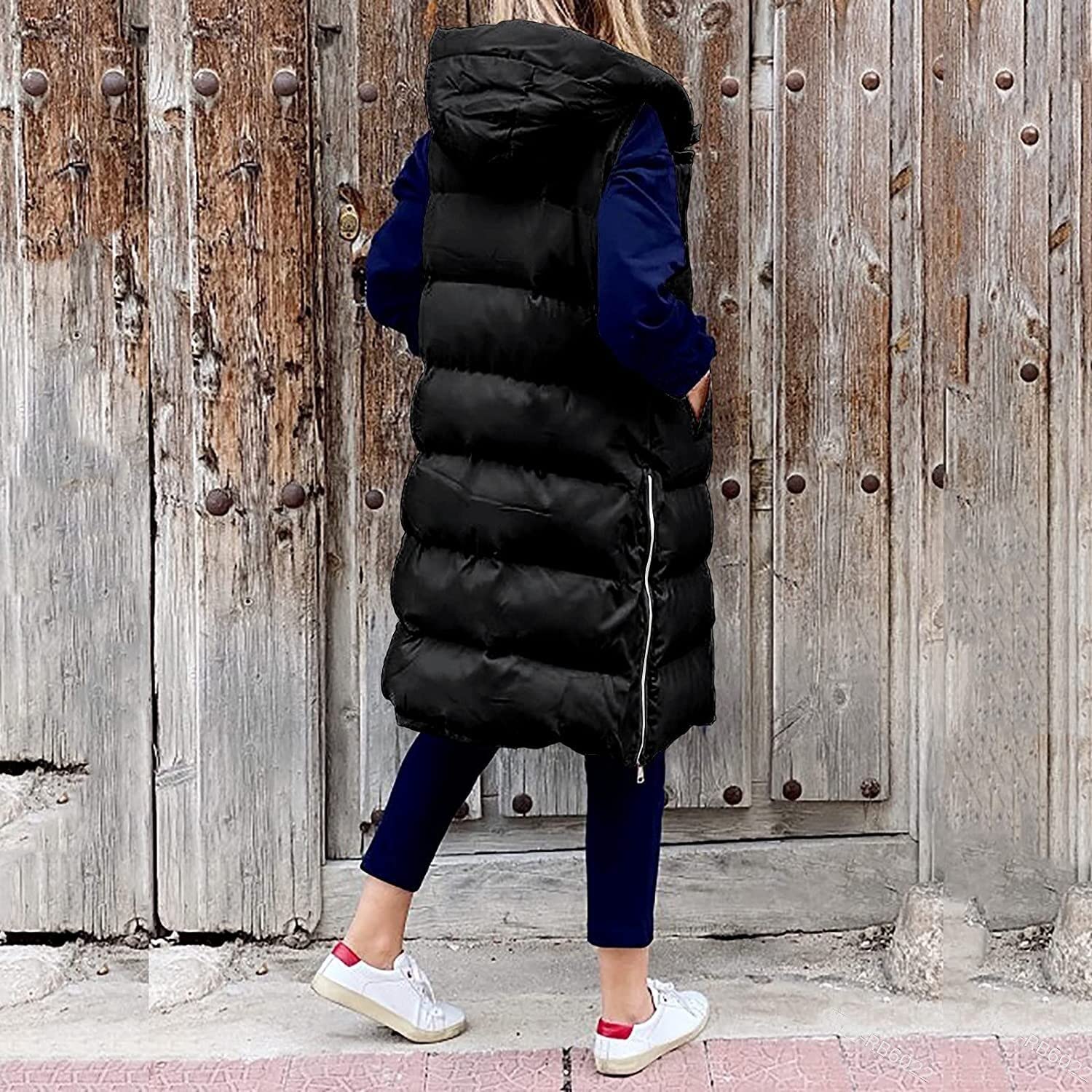 Women's Long Down Jacket Sleeveless Hooded Vest - Winter Warm Puffer Waistcoat for Outdoor Activities, Hiking & Cold Weather Fashion