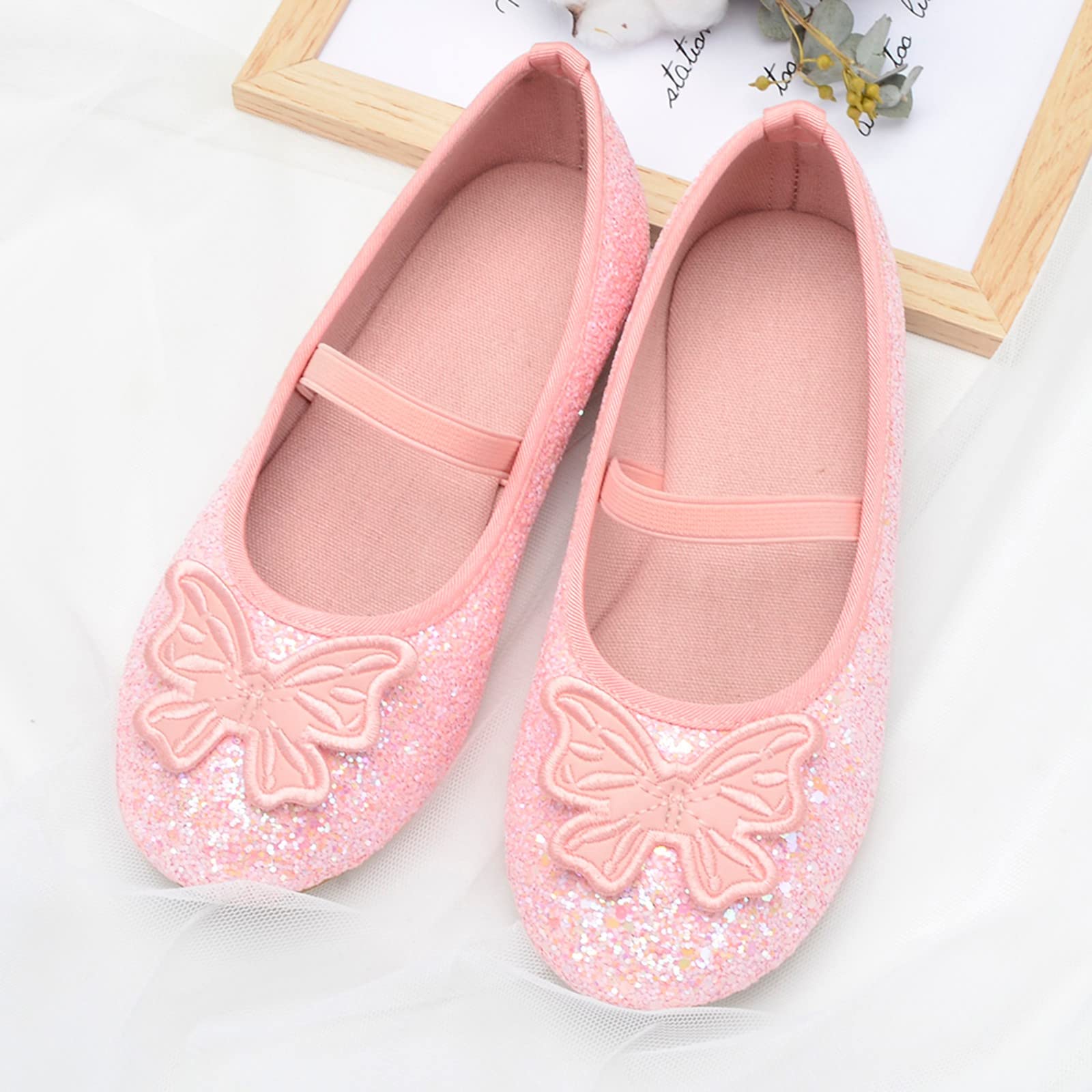 Sparkly Crystal Sequins Flat Shoes for Girls - Comfortable Toddler Dance Shoes with Bowknot - Size 9 - Perfect for Ballet Class, Party Wear & Everyday Play