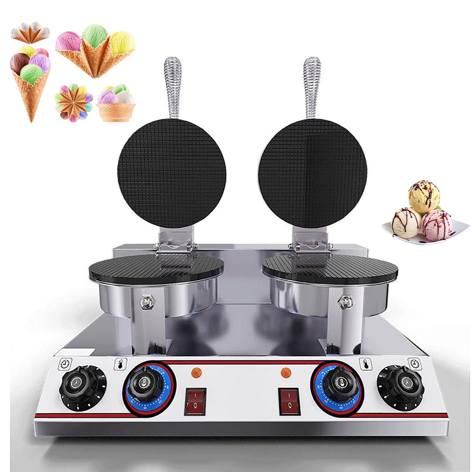 Commercial Ice Cream Cone Waffle Maker Machine - 1200W Electric Non-Stick Waffle Cone Baker for Restaurants & Dessert Shops - Perfect for Making Crispy Waffle Cones, Egg Rolls & Dessert Creations - Ideal for Ice Cream Parlors, Cafes & Catering Businesses