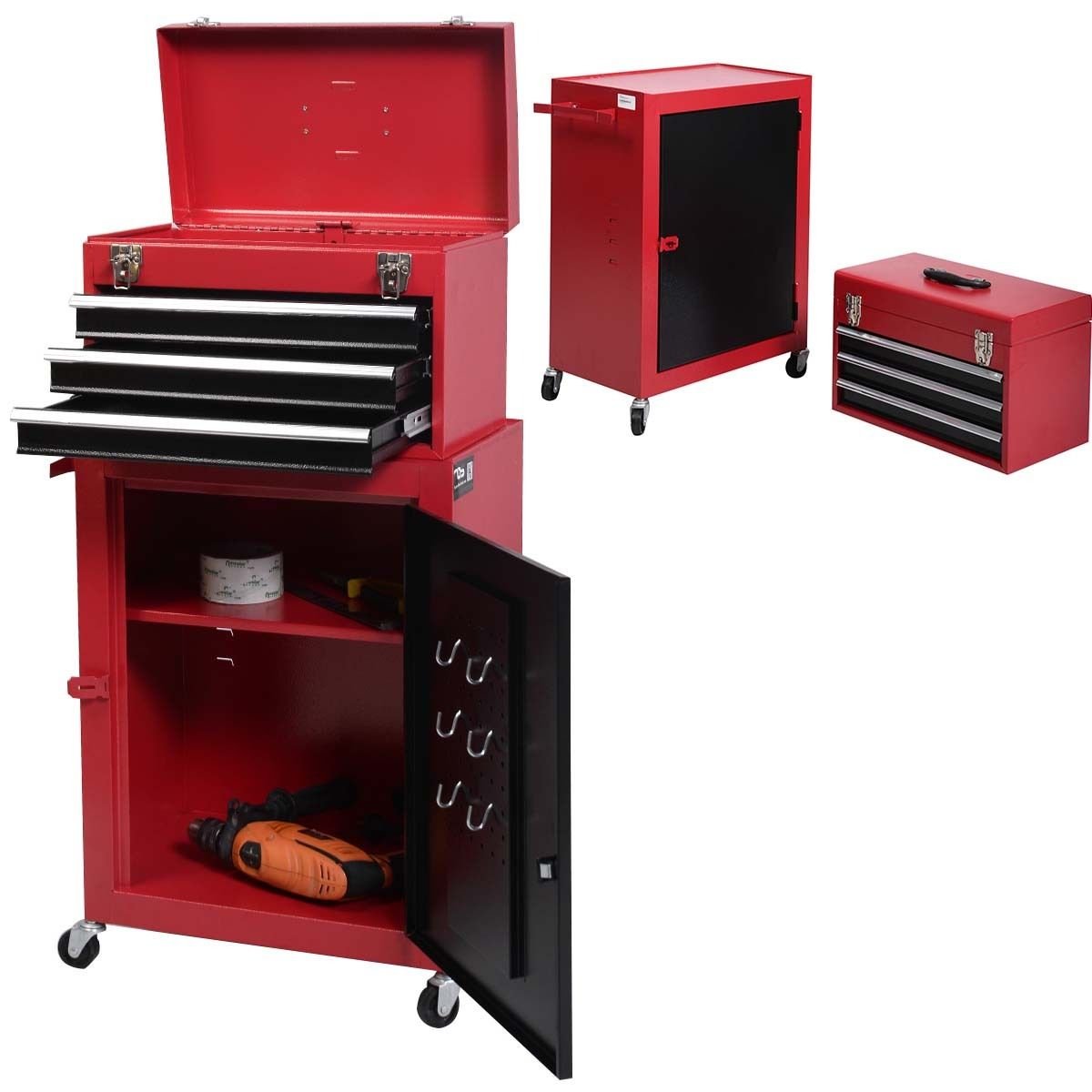 2-Piece Mini Tool Chest & Cabinet Storage Box - Rolling Garage Toolbox Organizer for Tools, Hardware & DIY Supplies - Perfect for Workshop, Garage & Home Organization
