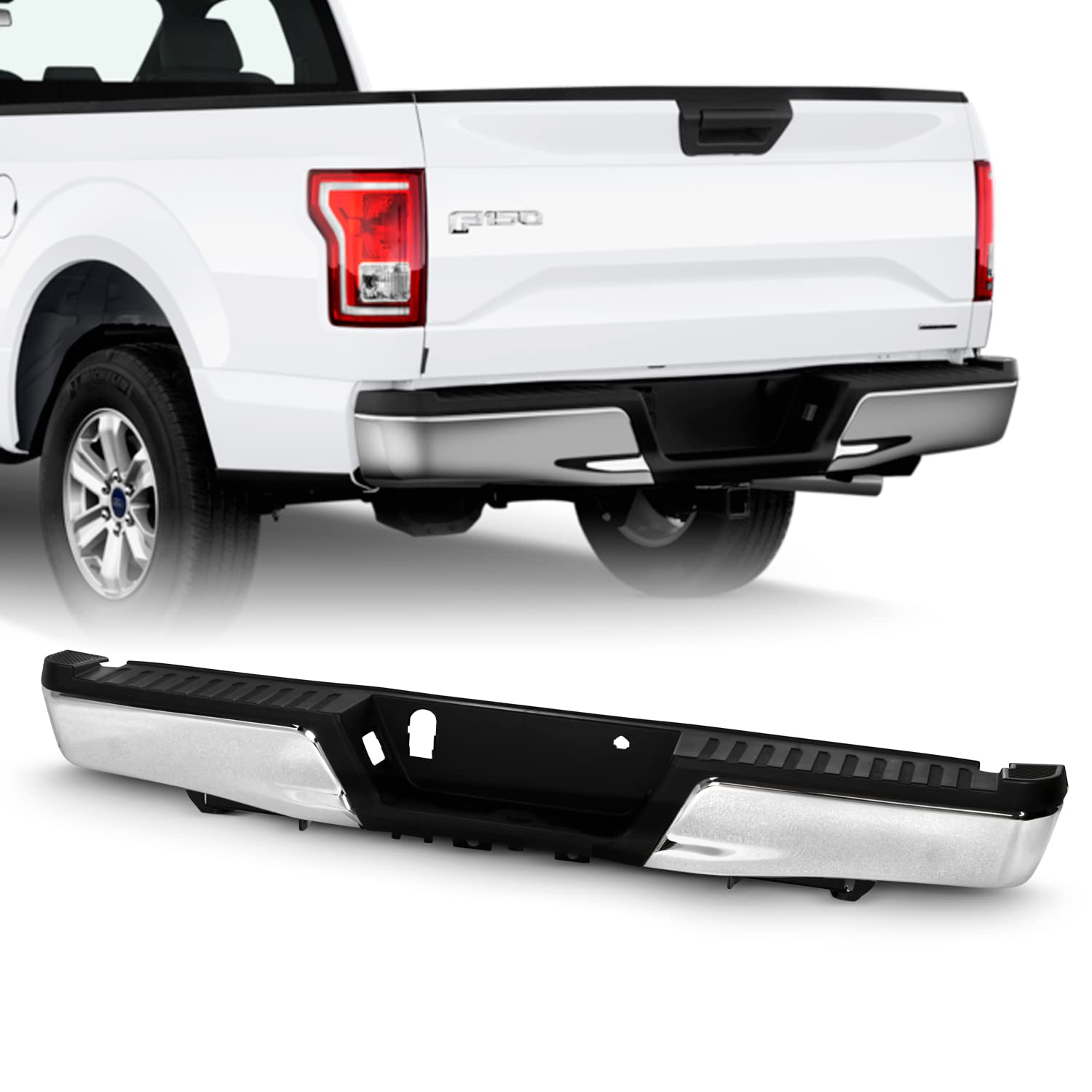 AKKON Rear Bumper with Step Pads & LED Lights Kit for 2015-2019 Ford F150 Standard/Styleside Bed - No Sensor Hole & Hitch Included | Perfect for Off-Roading, Truck Upgrades & Enhanced Vehicle Protection