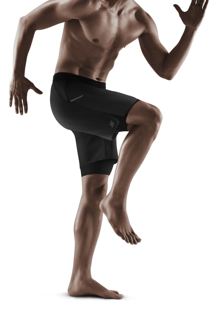 **CEP Men's 2-in-1 Running & Fitness Shorts – Breathable Compression for Endurance Training (Black) – Ideal for Marathon, Gym & Outdoor Workouts**