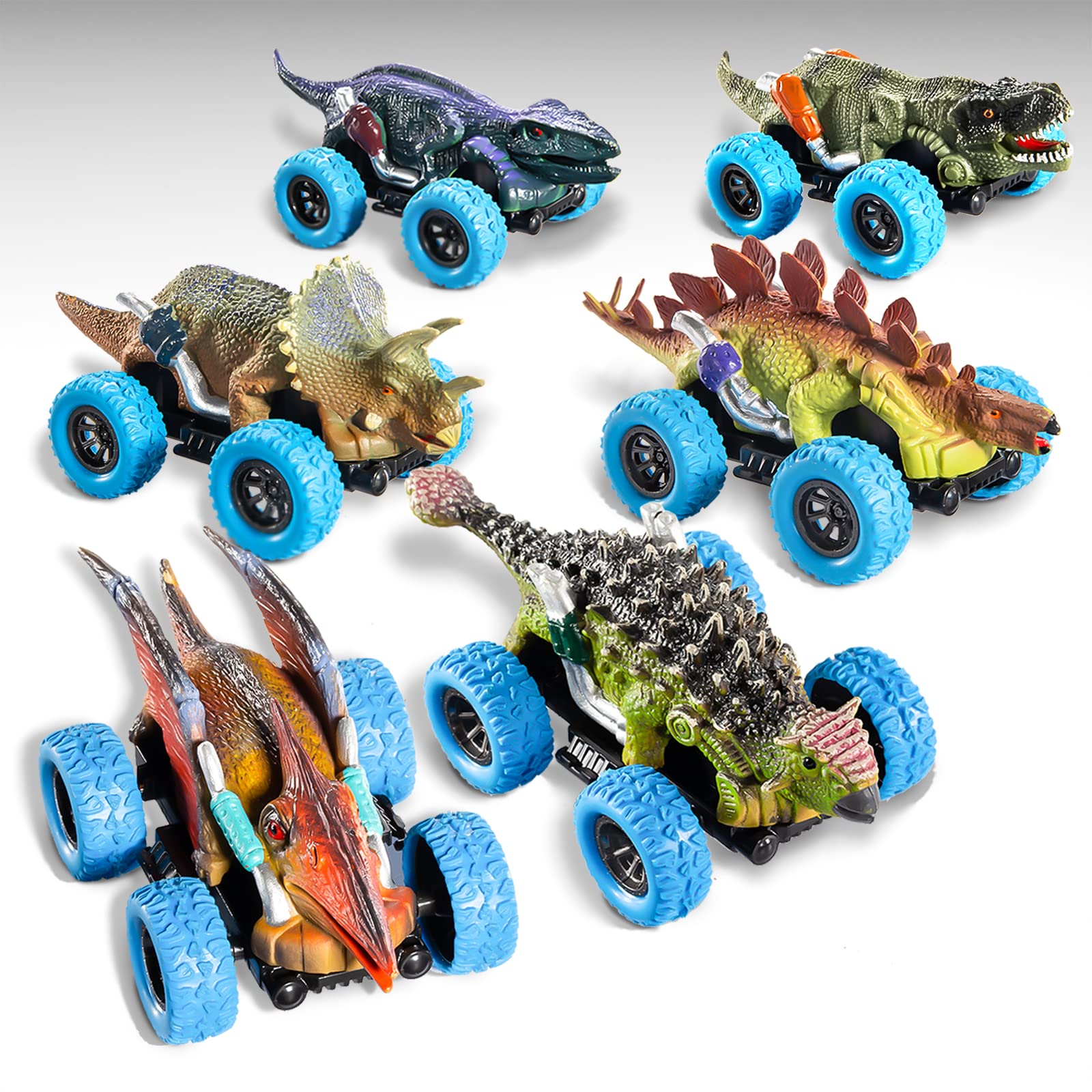 Dinosaur Toy Pull Back Cars 6-Pack with Play Mat | Kids Dinosaur Toys for Ages 3-7 | T-Rex Monster Truck Dinosaur Games | Dino Vehicle Playsets for Toddlers & Boys 4+ | Perfect for Birthday Gifts, Preschool Learning & Indoor Playtime