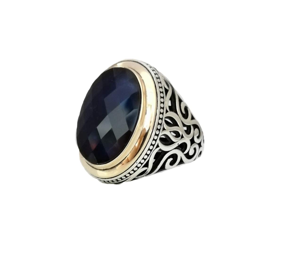 925K Sterling Silver Men's Ring with CZ Dark Sapphire - Handmade Jewelry for Gifts, Wedding, Anniversary & Everyday Wear (RP1066)