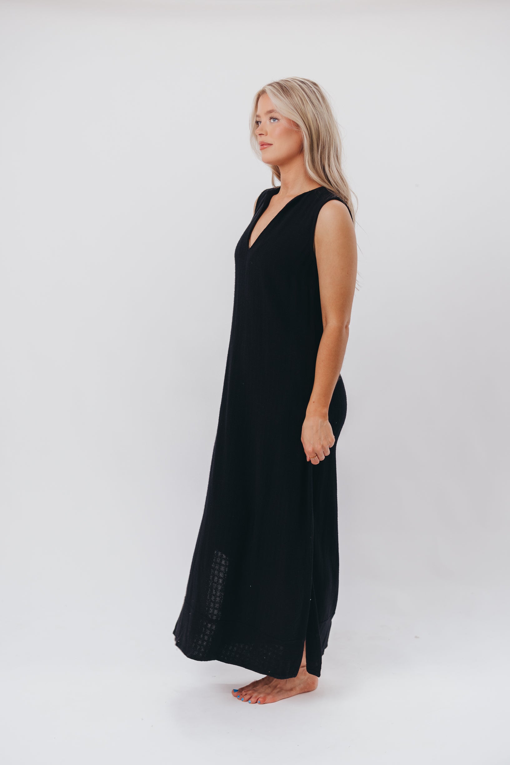 How Sweet It Is Sleeveless Linen Blend Maxi Dress in Black - Bump Friendly Maternity Wear for Summer Beach Vacations & Outdoor Events