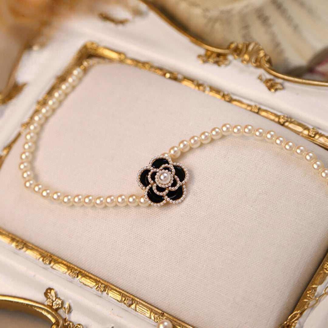 Pearl Bead Camellia Choker Necklace for Women - Elegant Floral Pearl Necklace Jewelry Gift (HN2357) | Perfect for Weddings, Parties, and Special Occasions