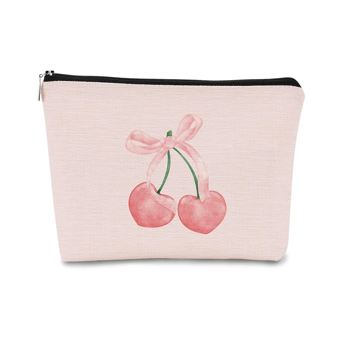 Pink Coquette Cherry Bow Aesthetic Makeup Bag - Cute Cosmetic Pouch for Travel & Daily Use | Trendy Preppy Vanity Organizer | Perfect Gift for Teens & Women