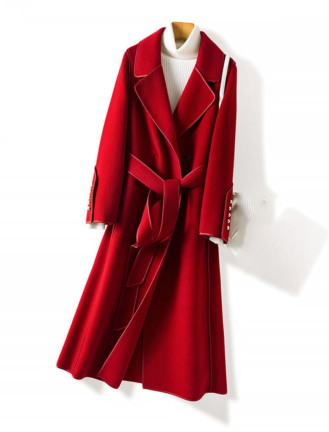 Women's Long Wool Coat with Belt - Solid Color Warm Winter Overcoat for Ladies | Perfect for Autumn, Winter & Formal Occasions