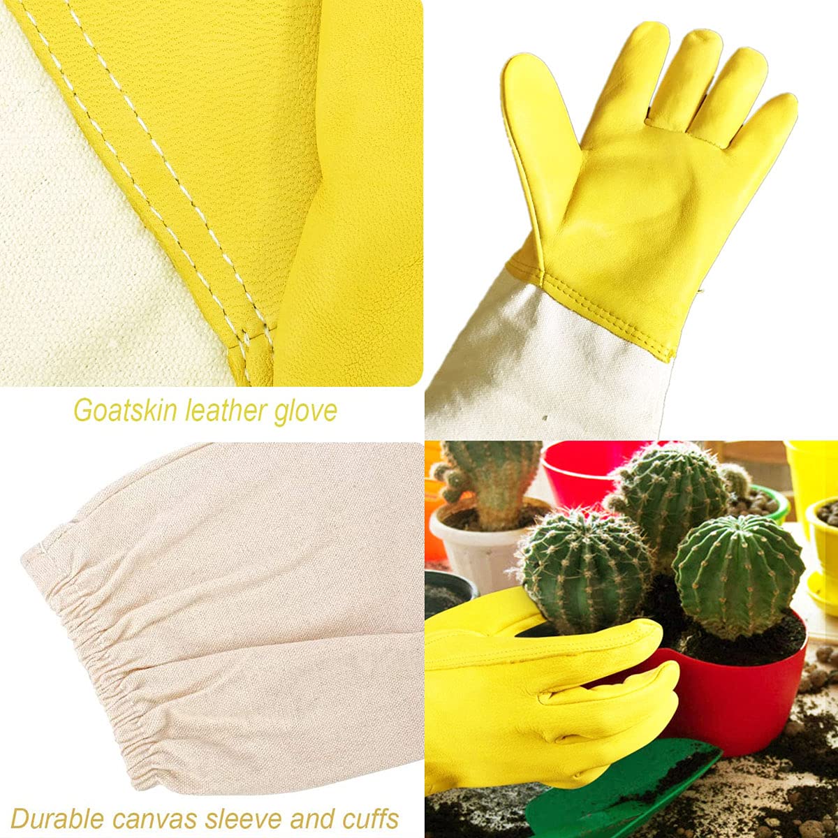Best Thorn Proof Gardening Gloves for Roses - Durable Goatskin Leather Long Gloves for Pruning, Planting & Protection - Ideal for Rose Bushes, Cactus Handling & Thorny Plant Care