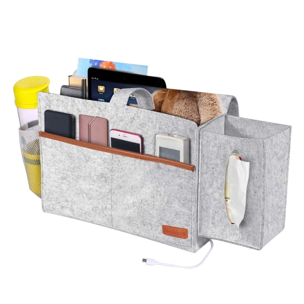 GRETD Large Capacity Hanging Storage Organizer for Bunk Beds & Desks - Includes Water Bottle Pocket & Tissue Box Holder (Gray, One Size) - Perfect for Dorm Rooms, Kids' Bedrooms & Small Spaces