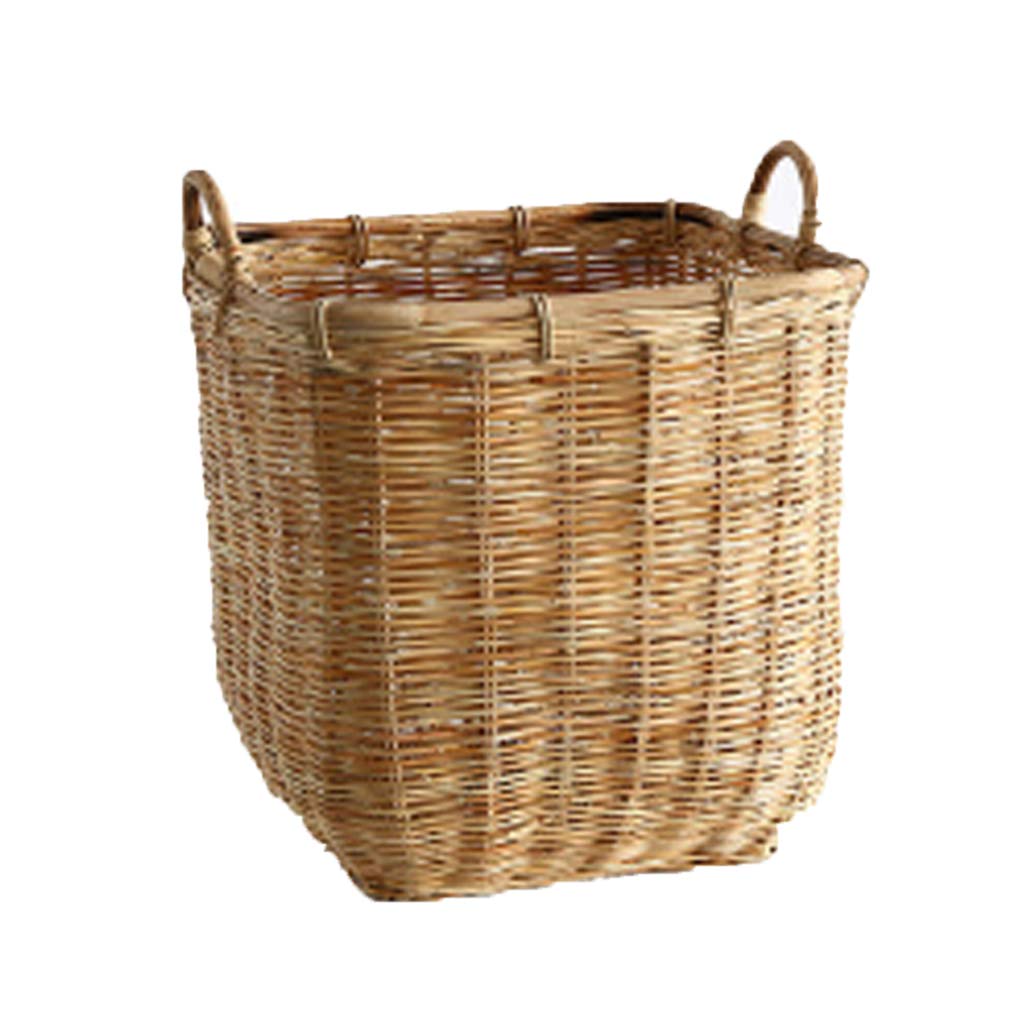 Pastoral Woven Storage Basket with Rattan Handle - Laundry Hamper, Toy Organizer, Flower Pot Holder - Perfect for Home, Nursery, and Garden Decor (Style One)