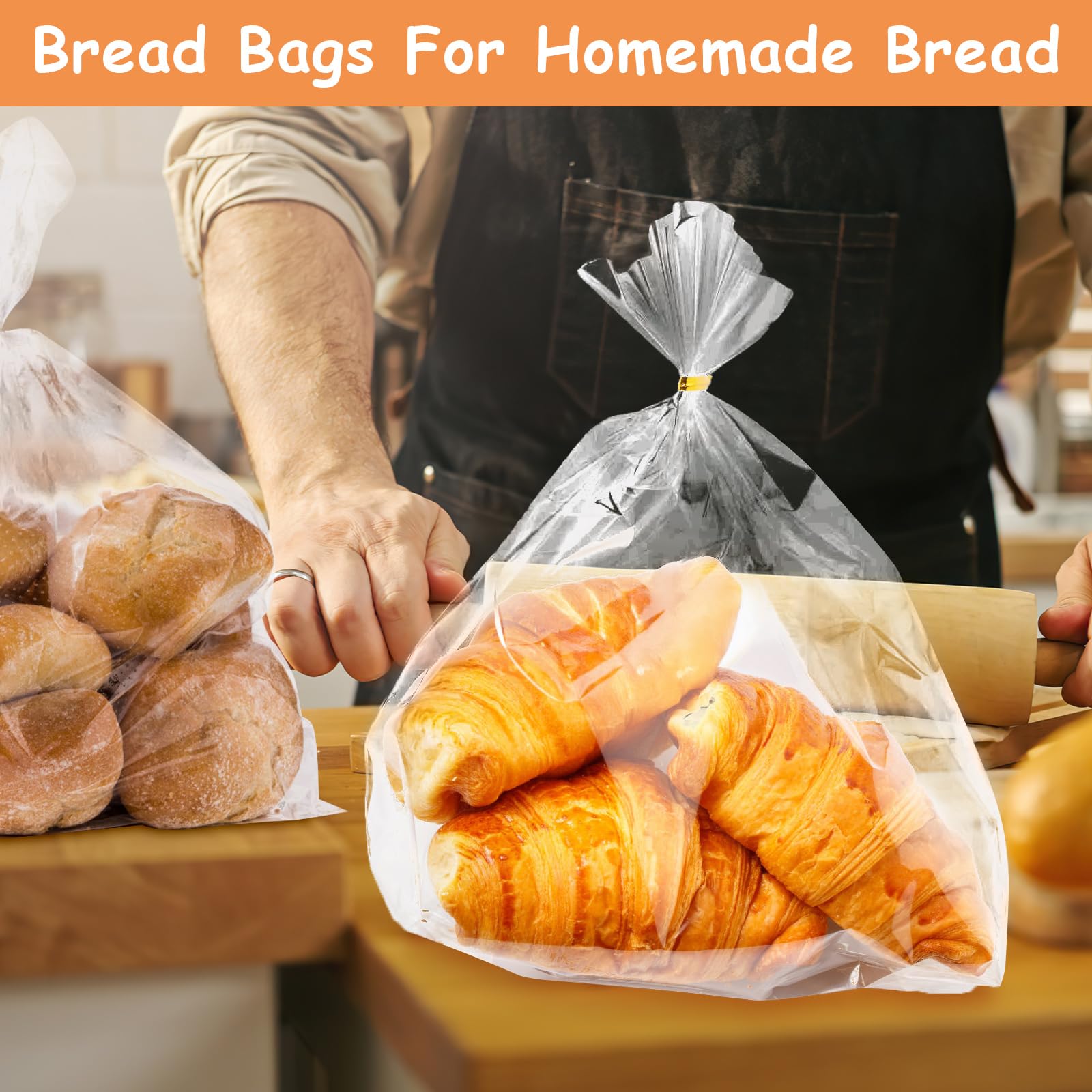 72 Pack Clear Bread Bags with 100 Ties | Reusable Adjustable Plastic Loaf Bags for Homemade Bread | Perfect for Home Bakers & Bakery Owners | Ideal for Fresh Bread Storage, Gifting & Commercial Use