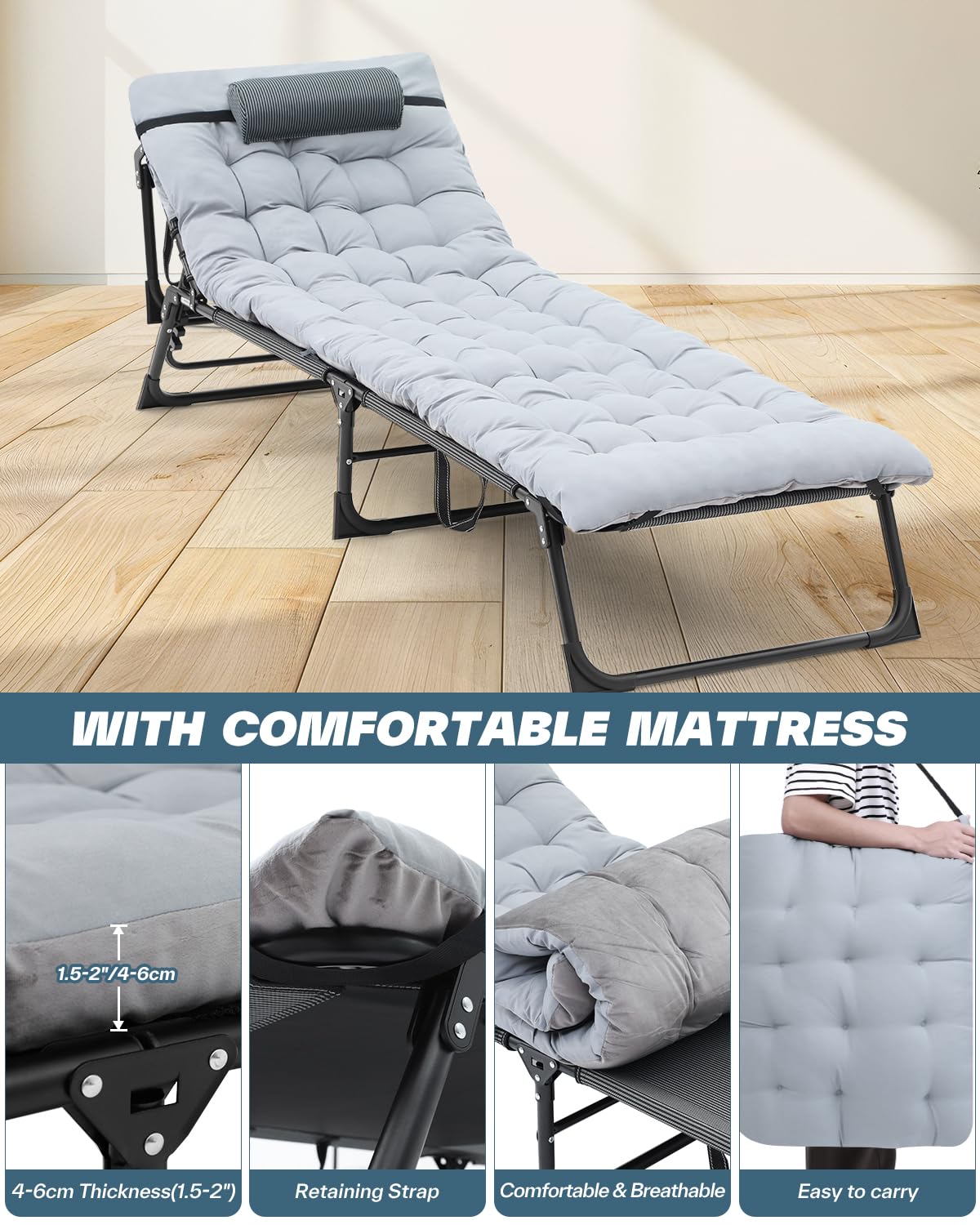 **Sportneer Heavy Duty Camping Cot for Adults - 450 LBS Capacity, Portable Folding Bed with Padded Mattress - Perfect for Camping, Tent, Office, Outdoor Travel & Sleepovers**