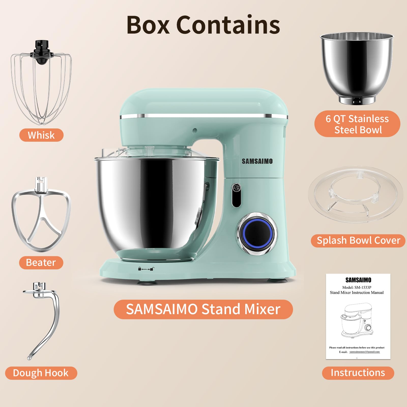 **660W 10-Speed 3-in-1 Electric Stand Mixer with Pulse Button, 6.5QT Bowl, Dough Hook, Beater & Whisk – Perfect for Baking, Whipping & Kneading – Ideal for Home Bakers & Cooking Enthusiasts (Agave Green)**