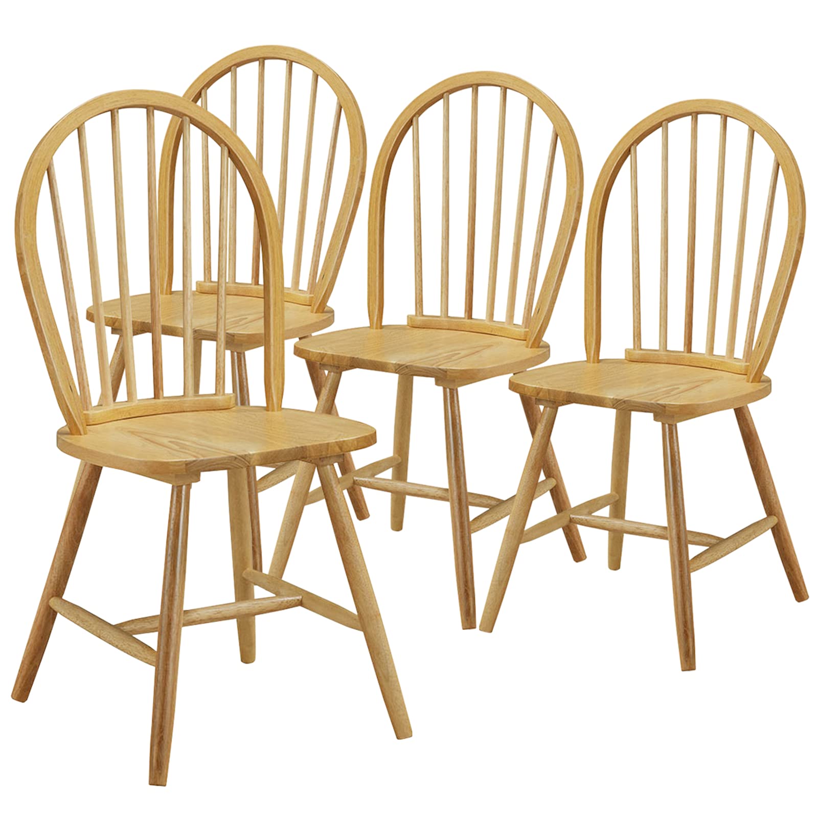 KOTEK Solid Wood Dining Chairs Set of 4 - Natural Windsor Spindle Back Chairs with Wide Seat - Farmhouse Style Side Chairs for Dining Room, Kitchen, Restaurant & Home Decor - Perfect for Family Gatherings, Dinner Parties and Country Style Interior Design